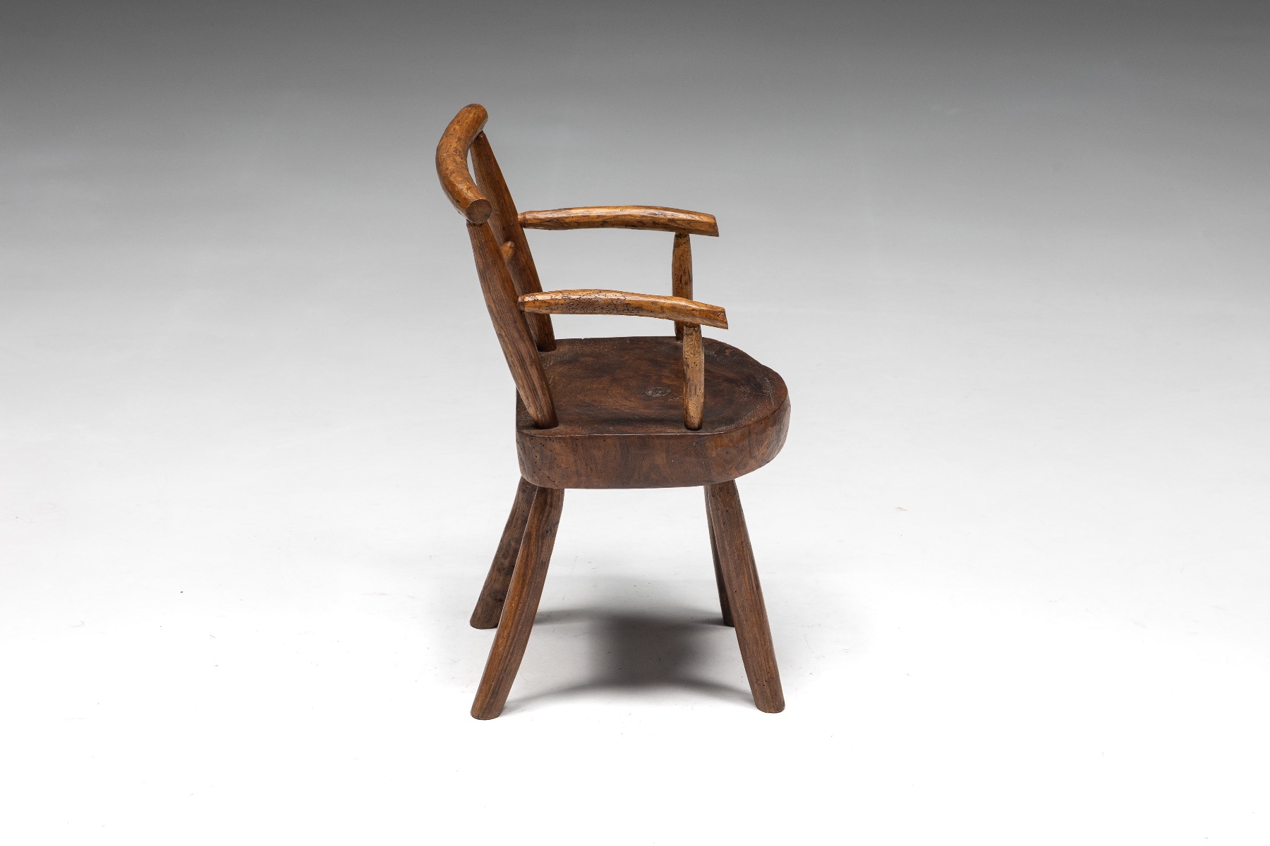 Brutalist Solid Wood Child's Armchair - 1960s