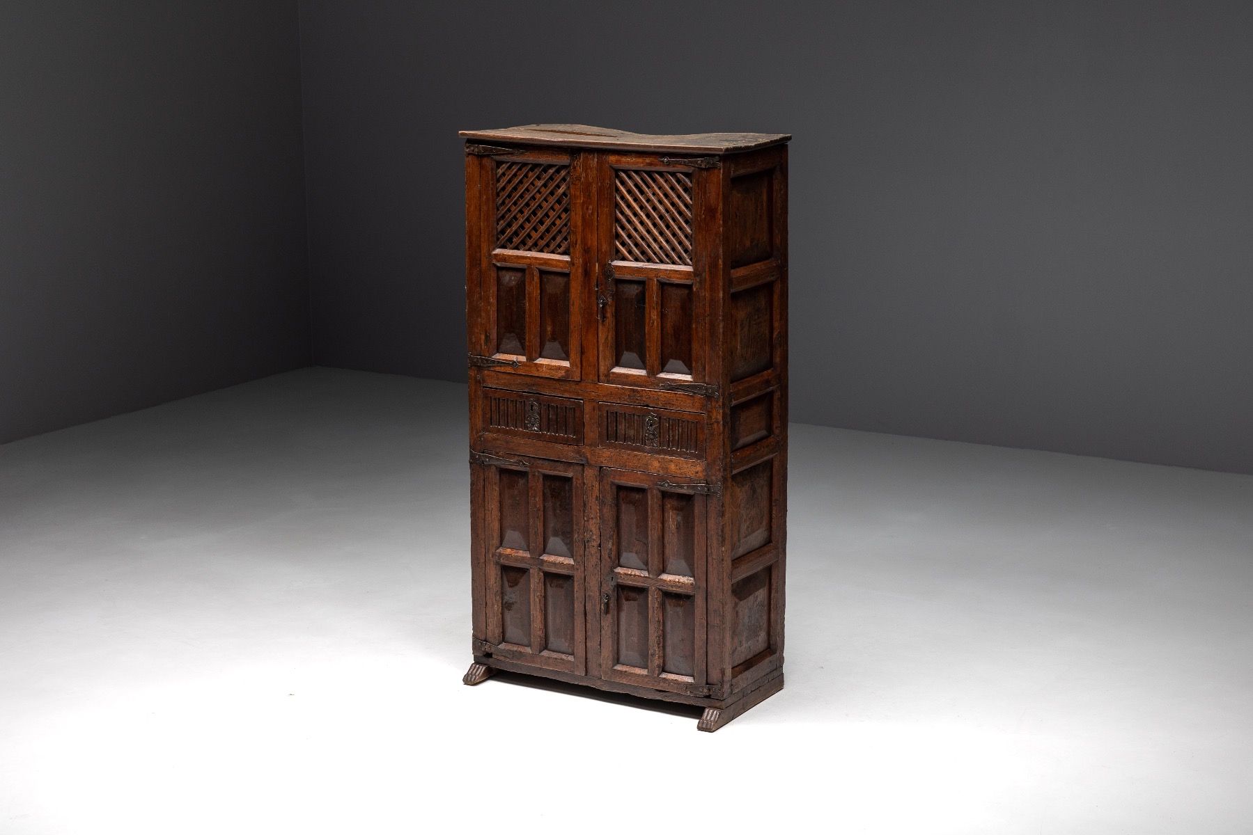 Rustic Dark Wood Pantry Cabinet - 1800s