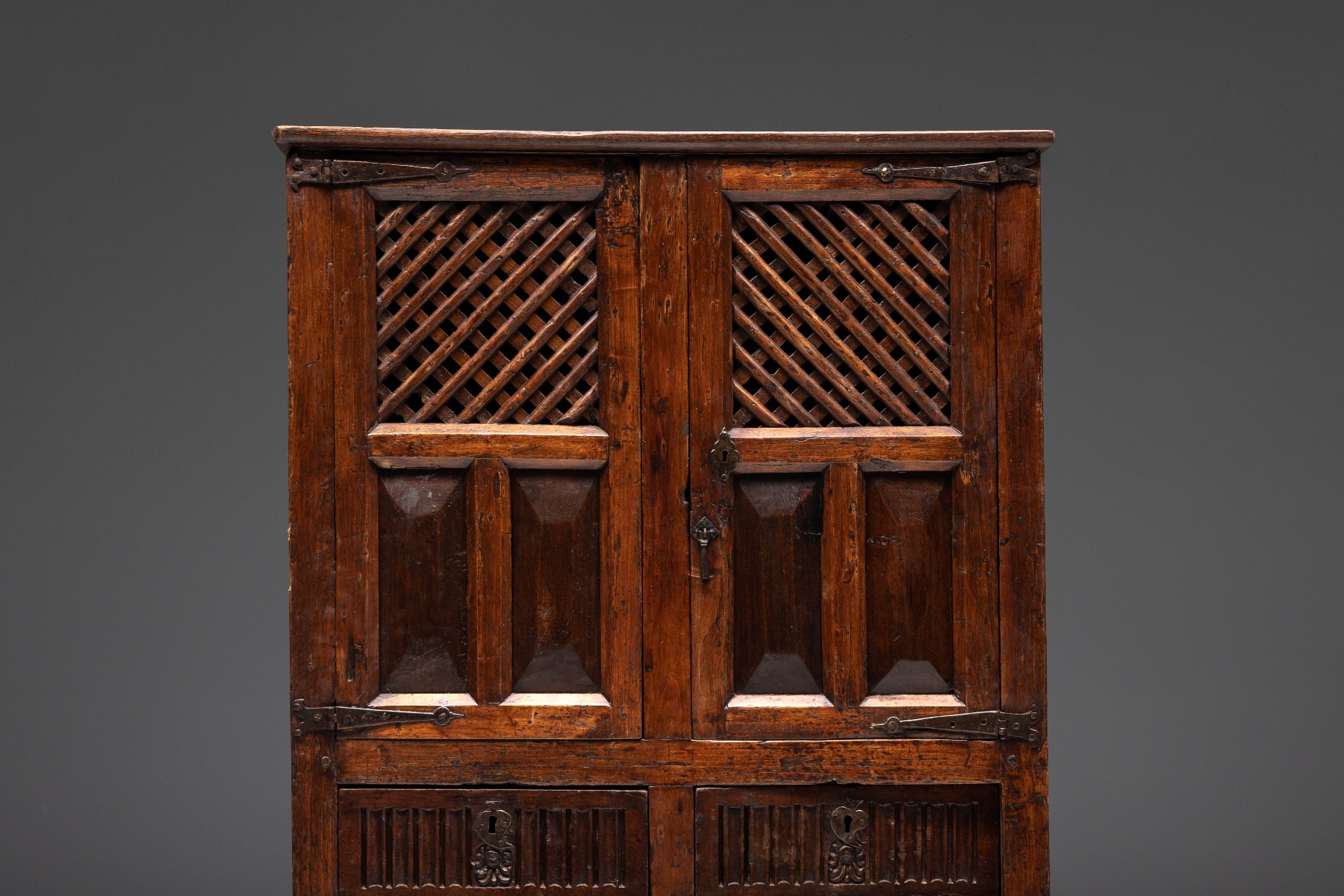 Rustic Dark Wood Pantry Cabinet - 1800s