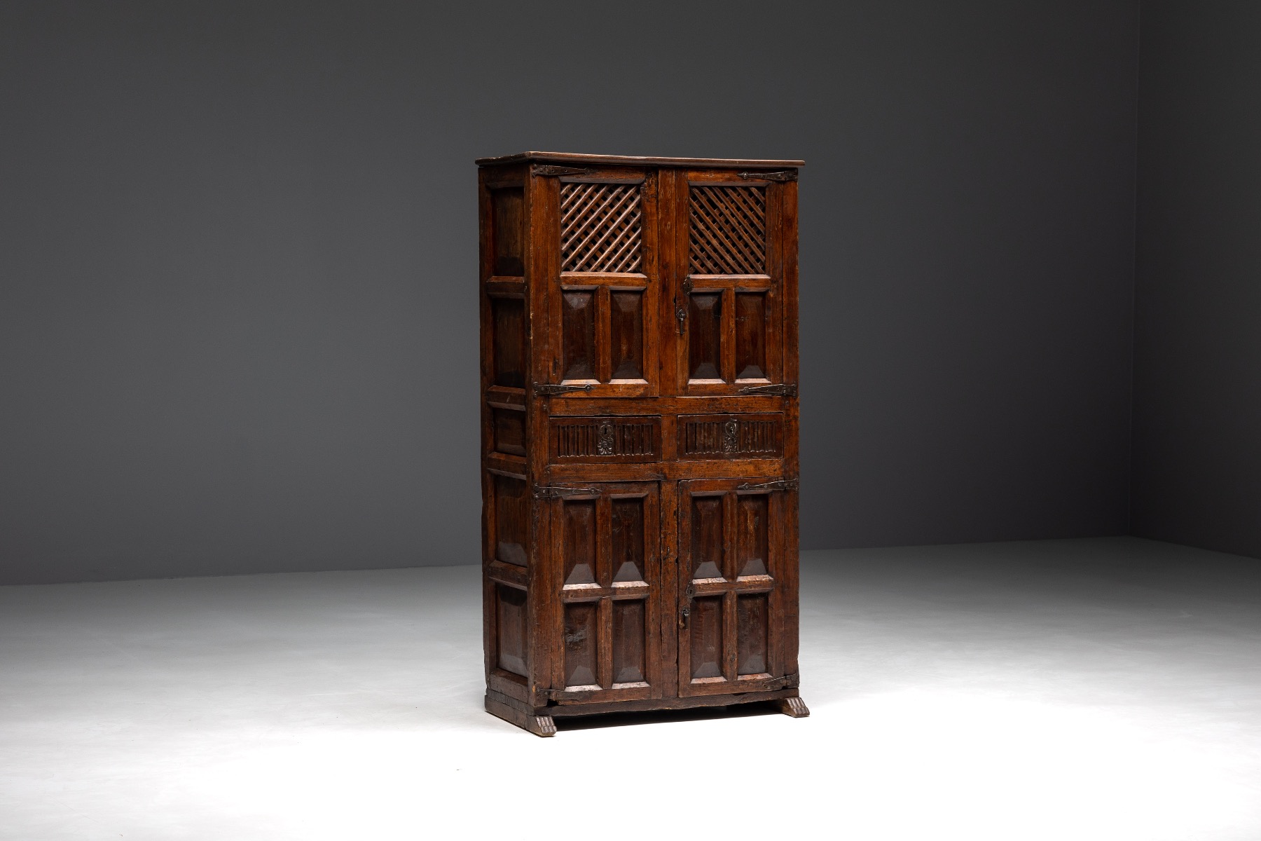 Rustic Dark Wood Pantry Cabinet - 1800s