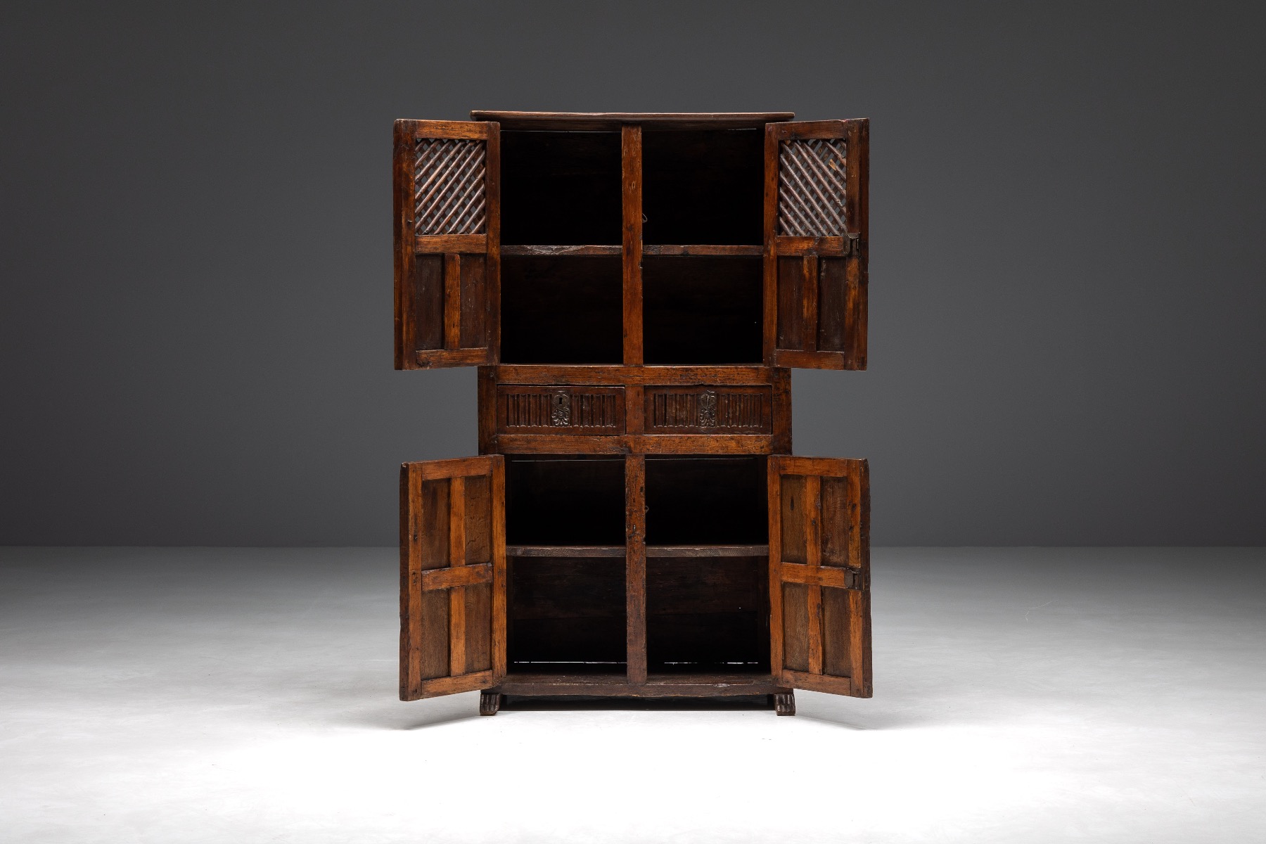 Rustic Dark Wood Pantry Cabinet - 1800s
