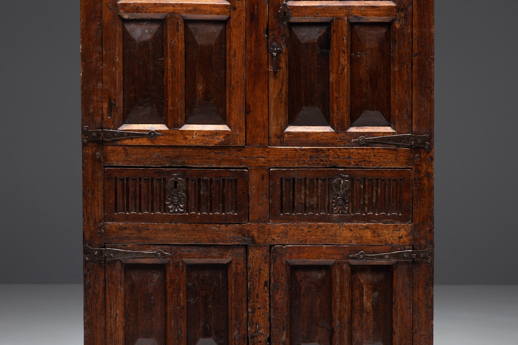 Rustic Dark Wood Pantry Cabinet - 1800s
