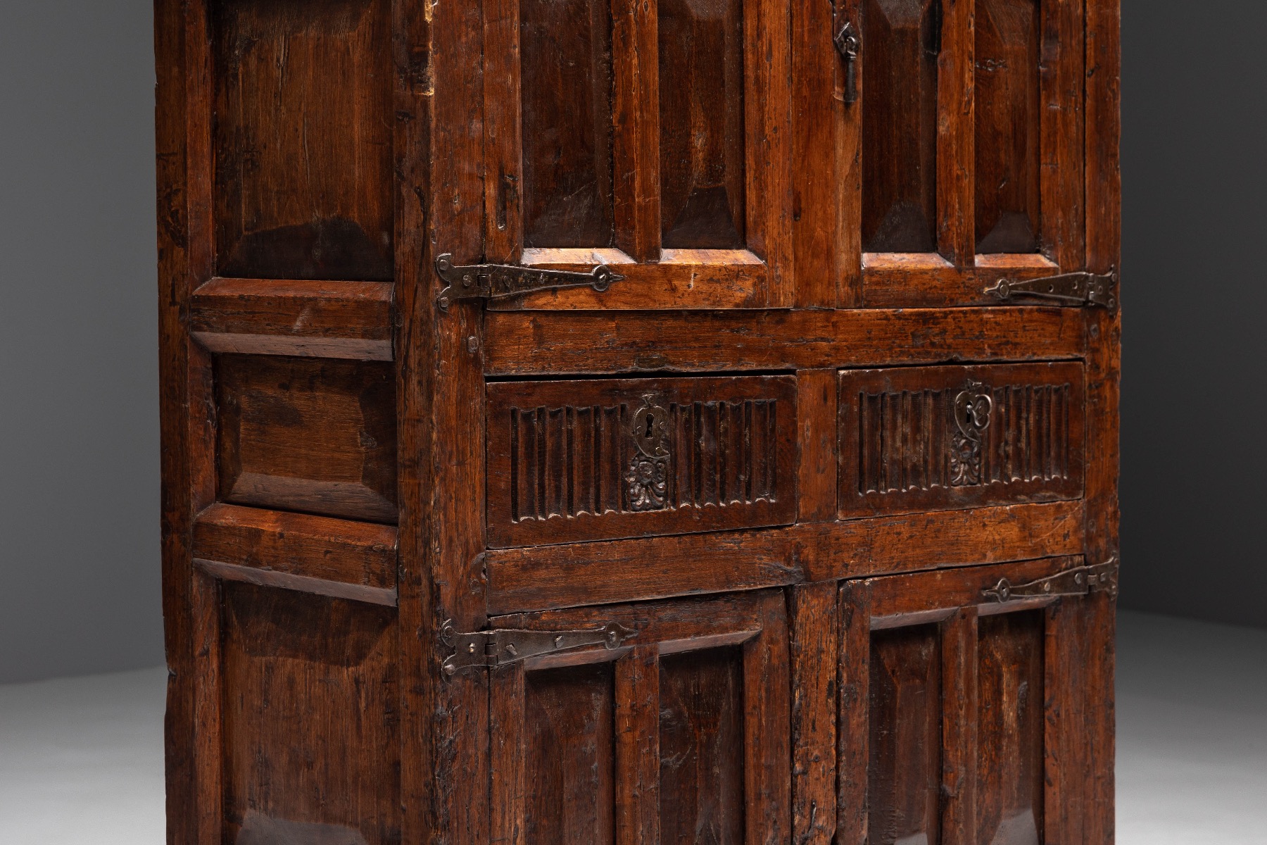 Rustic Dark Wood Pantry Cabinet - 1800s