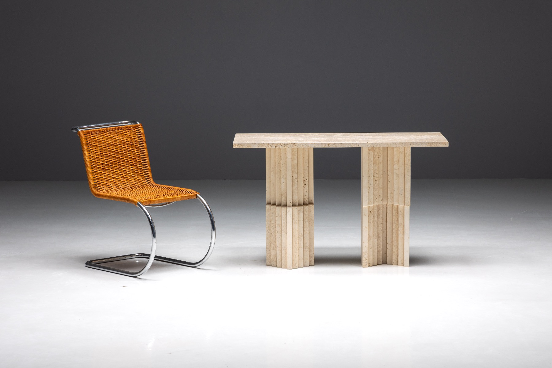 Postmodern Travertine Console Table - 1970s