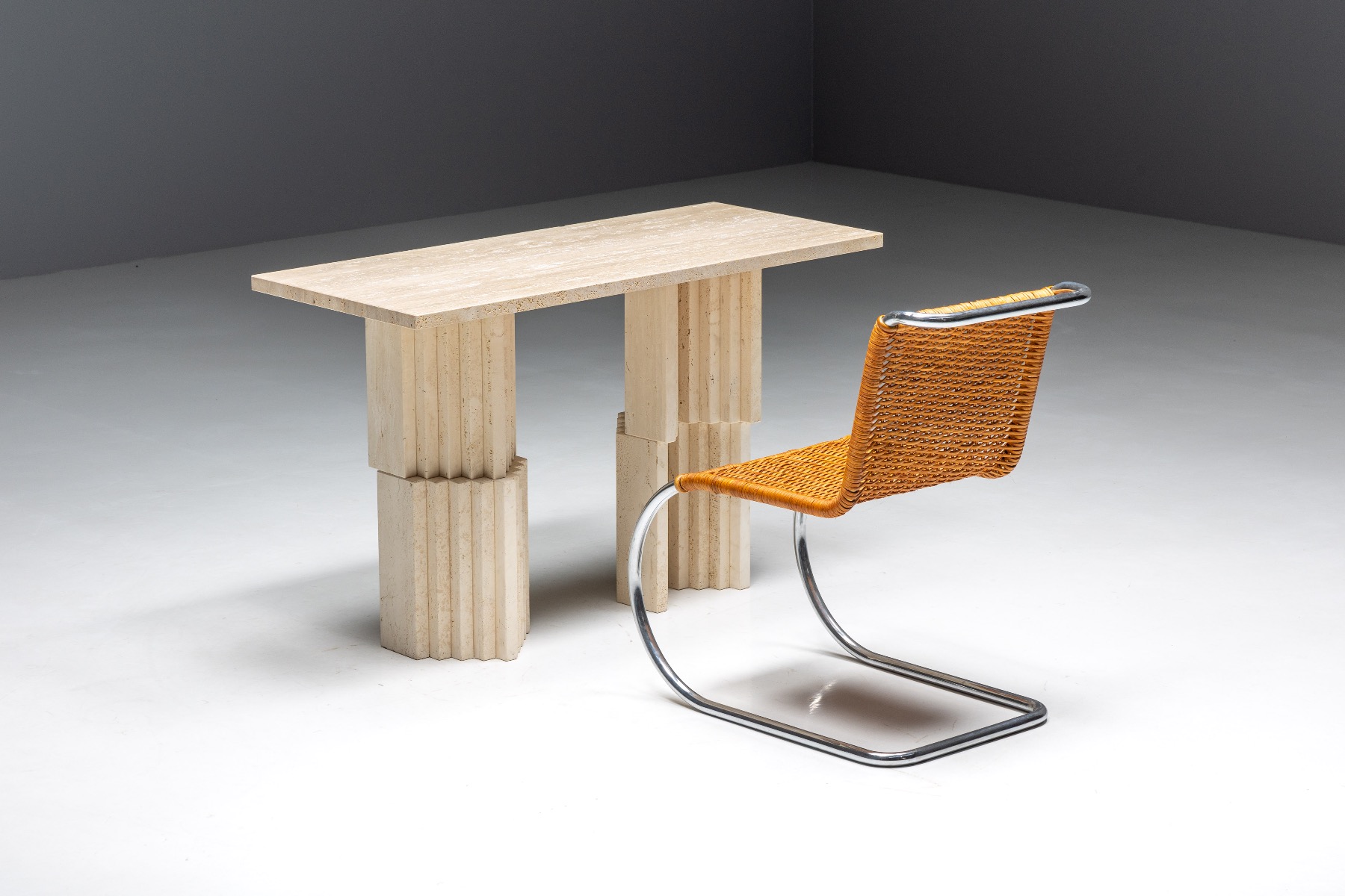 Postmodern Travertine Console Table - 1970s
