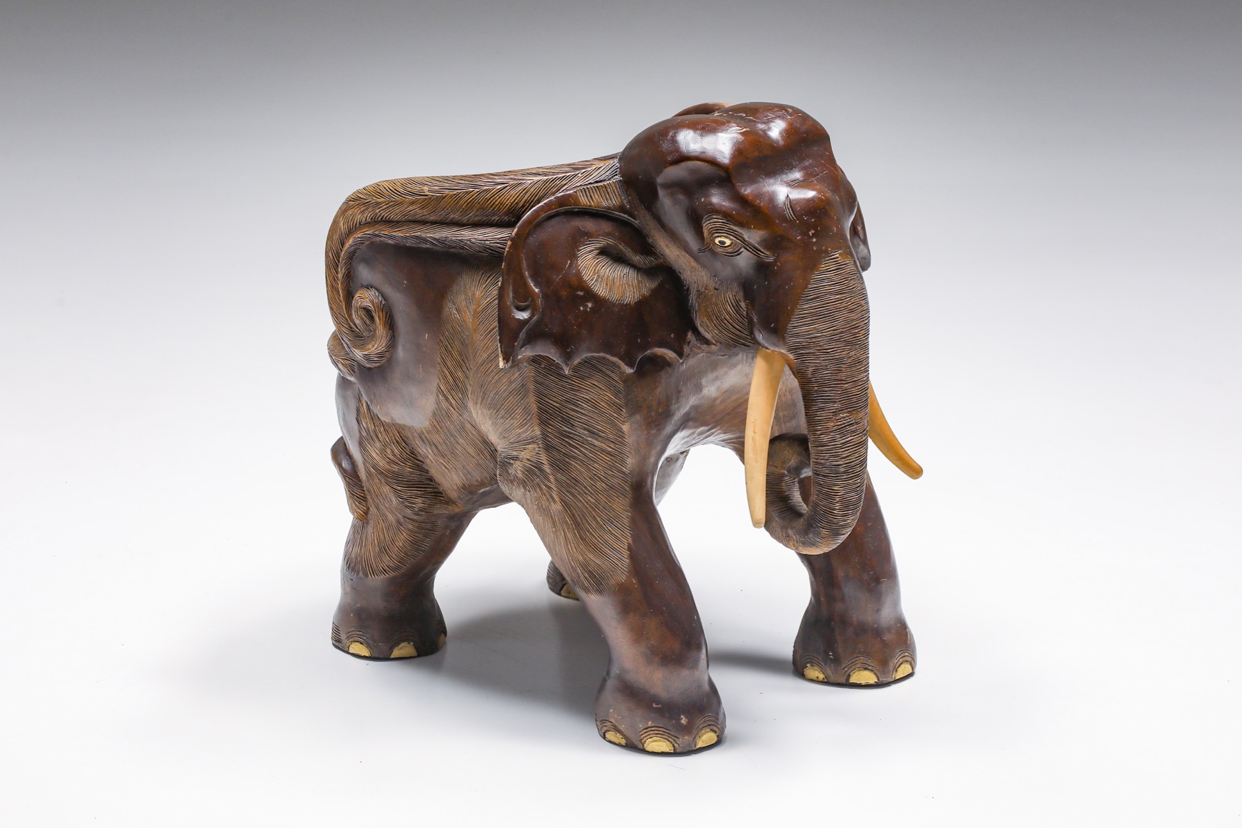 African Hand Carved Elephant Chair - 1900s
