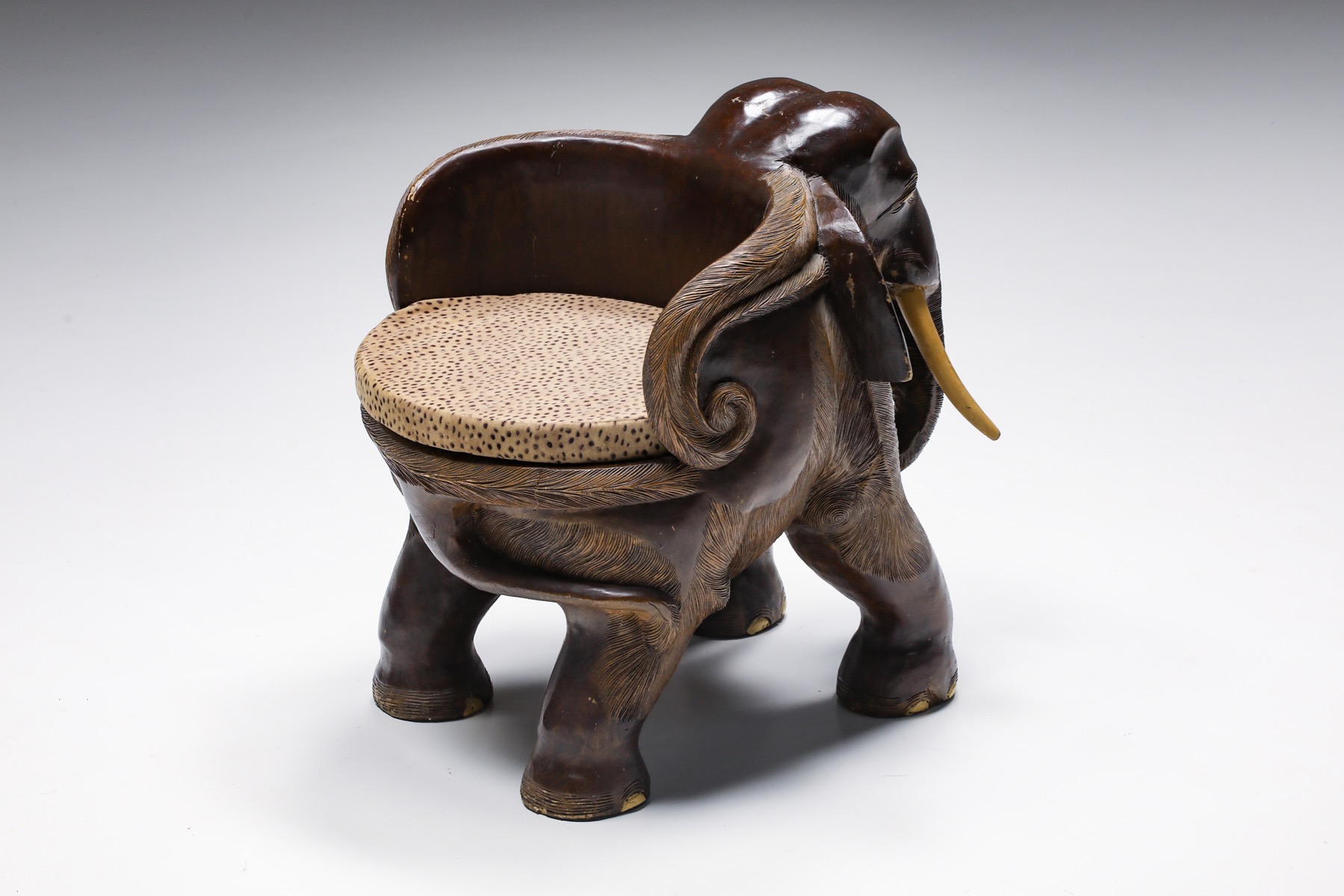 African Hand Carved Elephant Chair - 1900s