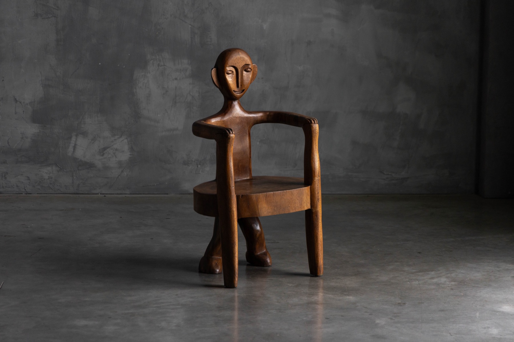 Hand-Carved Rural Figure Chair, France - 20th Century