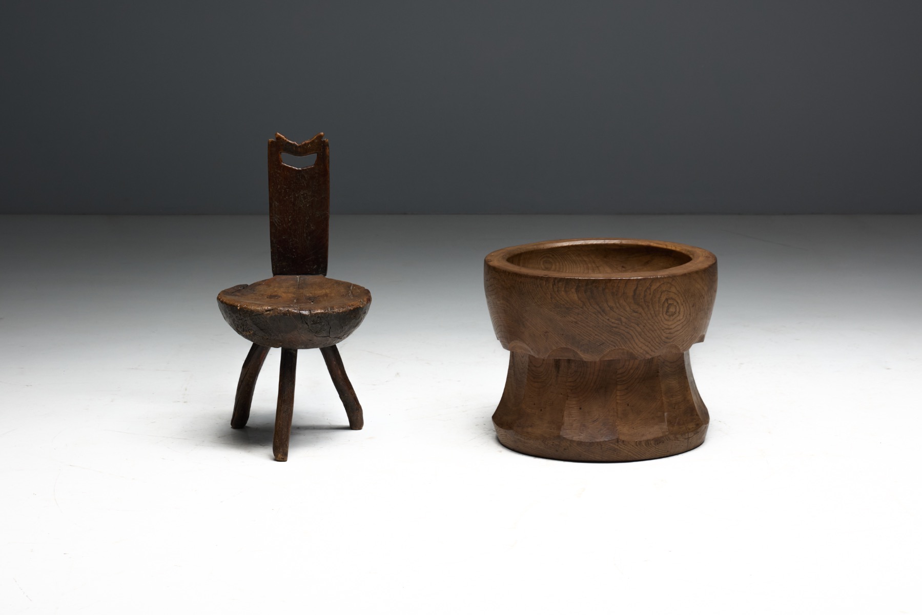 Hand-Carved 'Usu' Wooden Mortar, Japan - Early 20th Century