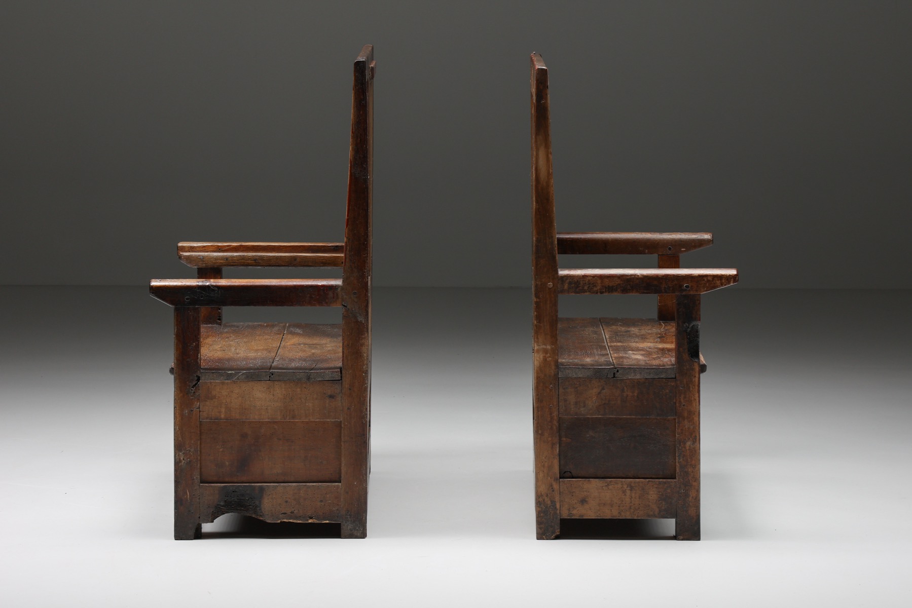 High Back Wooden Wabi-Sabi Pray Bench - 1880's