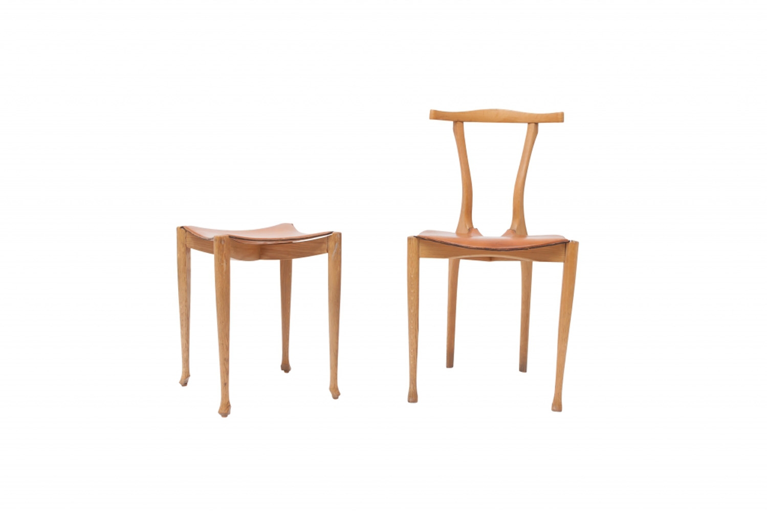 Oak And Cognac Leather Chair And Ottoman, Oscar Tusquets Gaulino -1980s