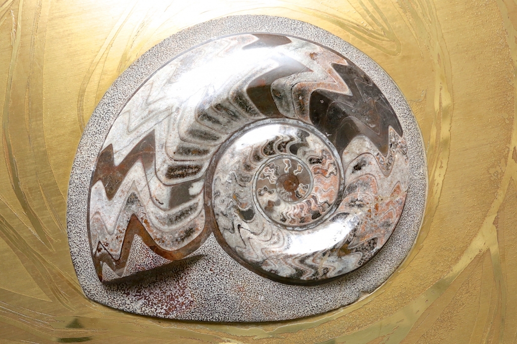 Brass Coffee Table With Inlaid Polished Ammonite, Marc D'haenens - 1970s