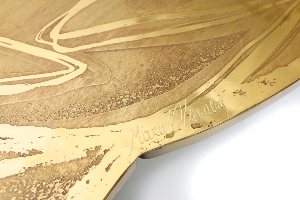 Brass Coffee Table With Inlaid Polished Ammonite, Marc D'haenens - 1970s