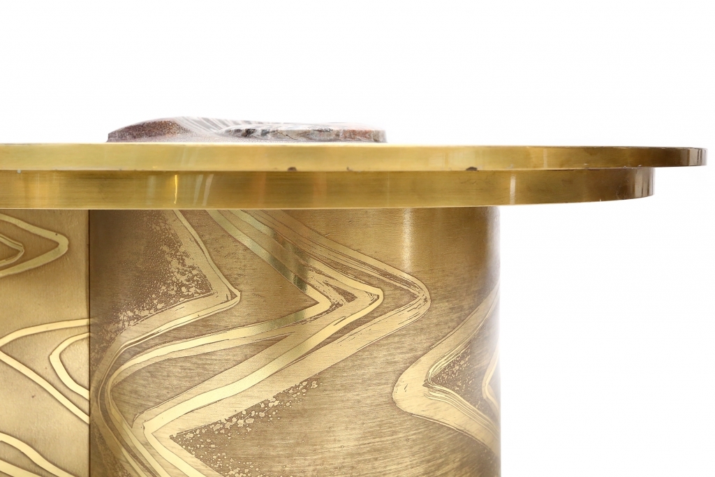 Brass Coffee Table With Inlaid Polished Ammonite, Marc D'haenens - 1970s