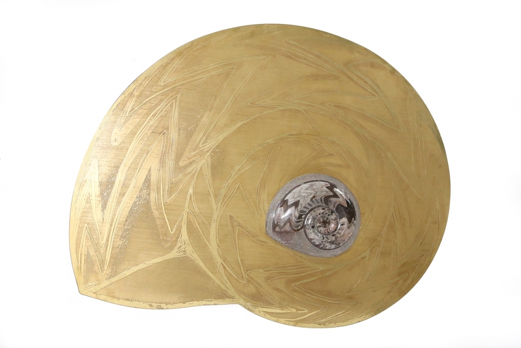 Brass Coffee Table With Inlaid Polished Ammonite, Marc D'haenens - 1970s