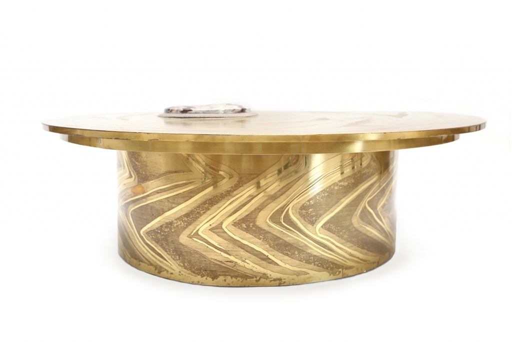 Brass Coffee Table With Inlaid Polished Ammonite, Marc D'haenens - 1970s