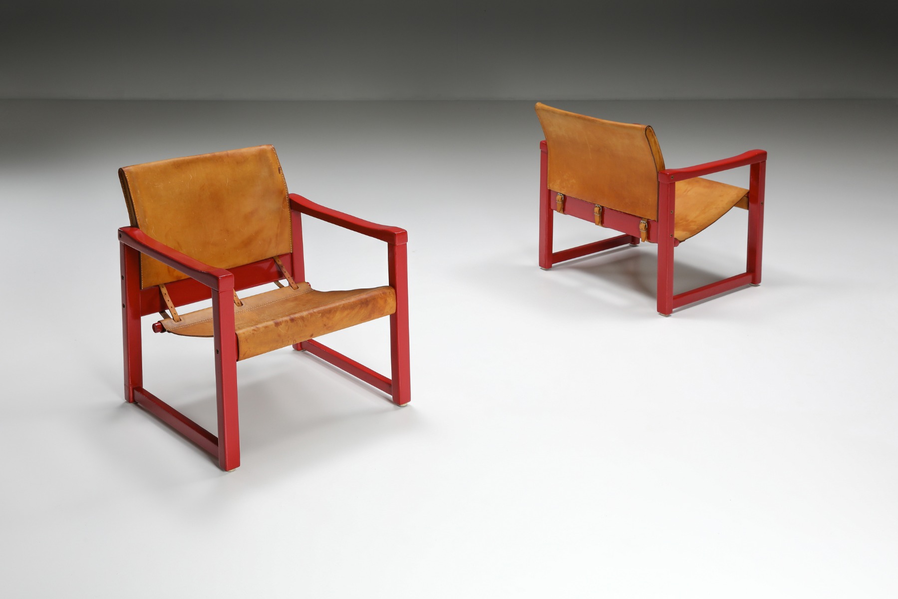 Set of Cognac Leather Karin Mobring Safari Chair Model Diana by Ikea in Sweden - 1970's