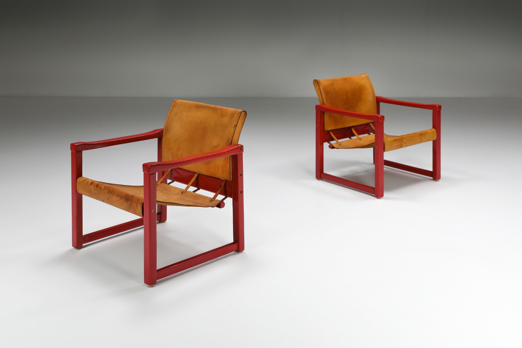Set of Cognac Leather Karin Mobring Safari Chair Model Diana by Ikea in Sweden - 1970's