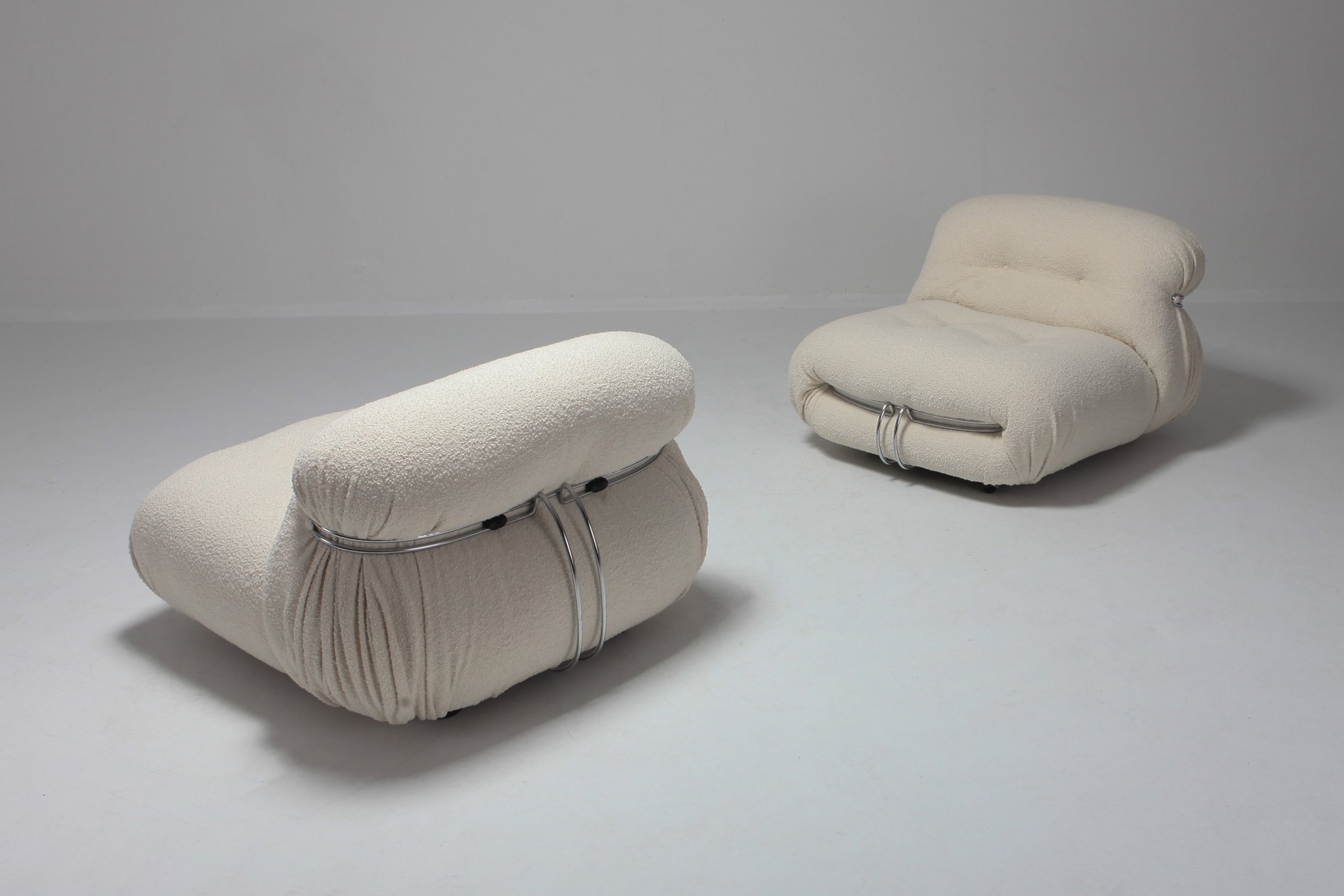 Cassina 'Soriana' Lounge Chair by Afra and Tobia Scarpa in Bouclé Wool - 1970s