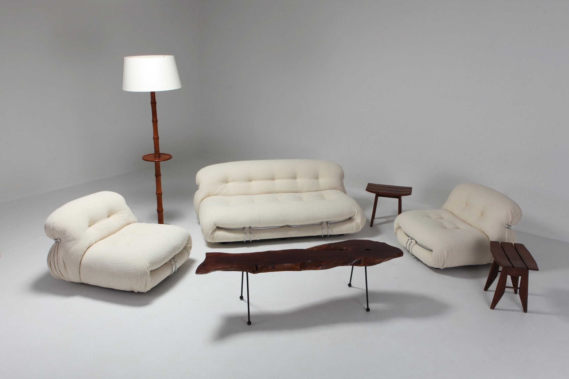 Cassina 'Soriana' Lounge Chair by Afra and Tobia Scarpa in Bouclé Wool - 1970s