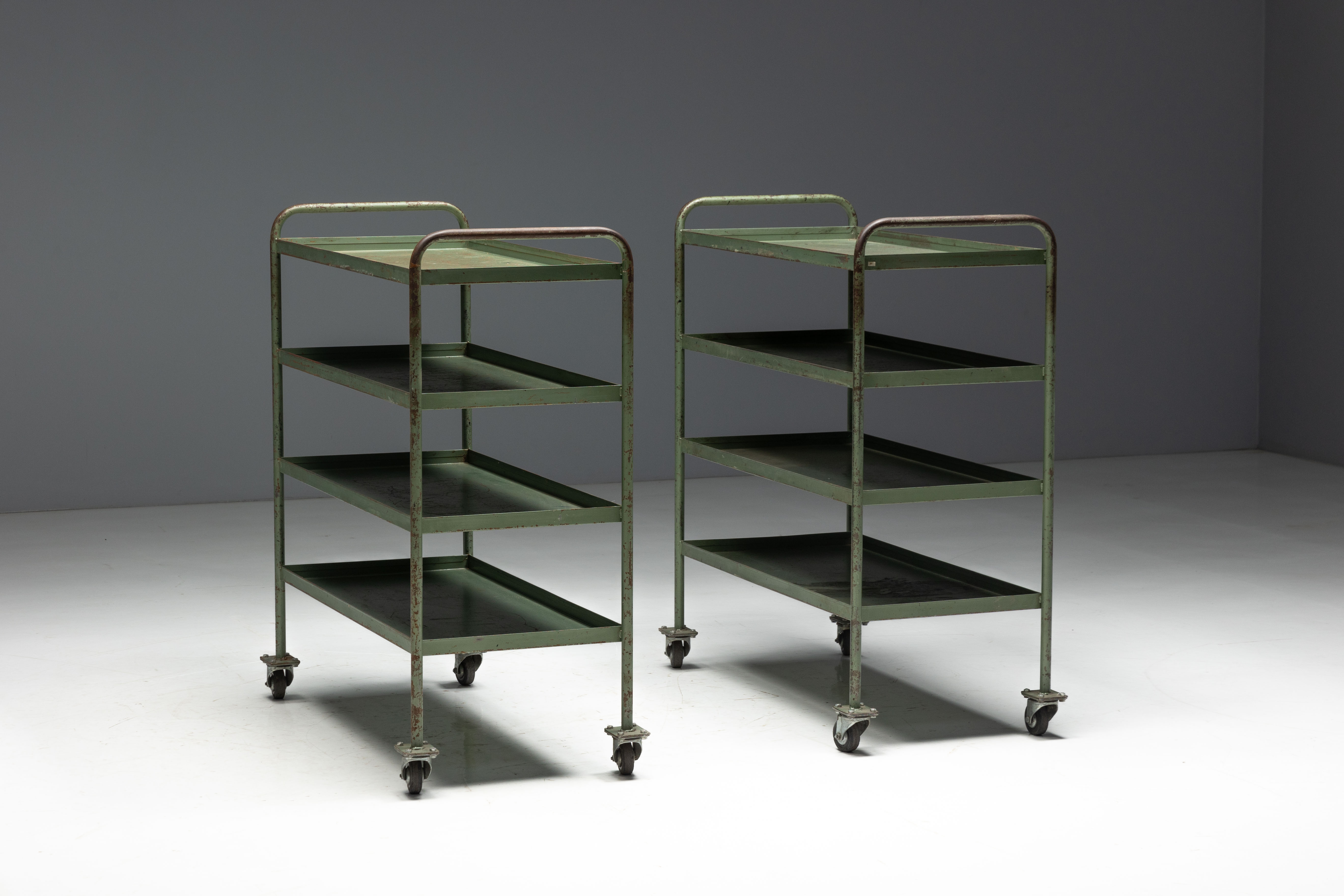 Industrial Green Painted Trolley - Mid-20th Century