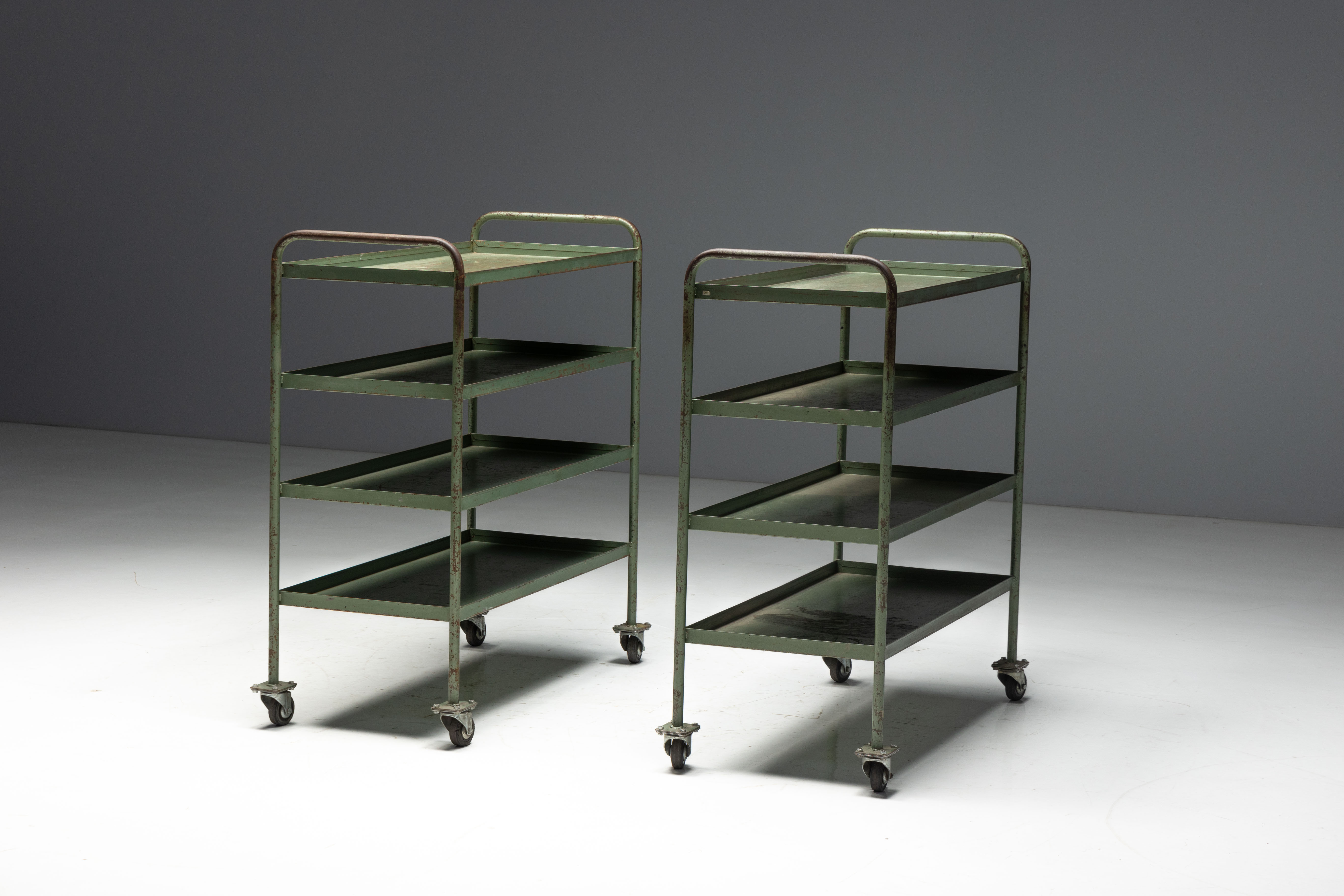 Industrial Green Painted Trolley - Mid-20th Century