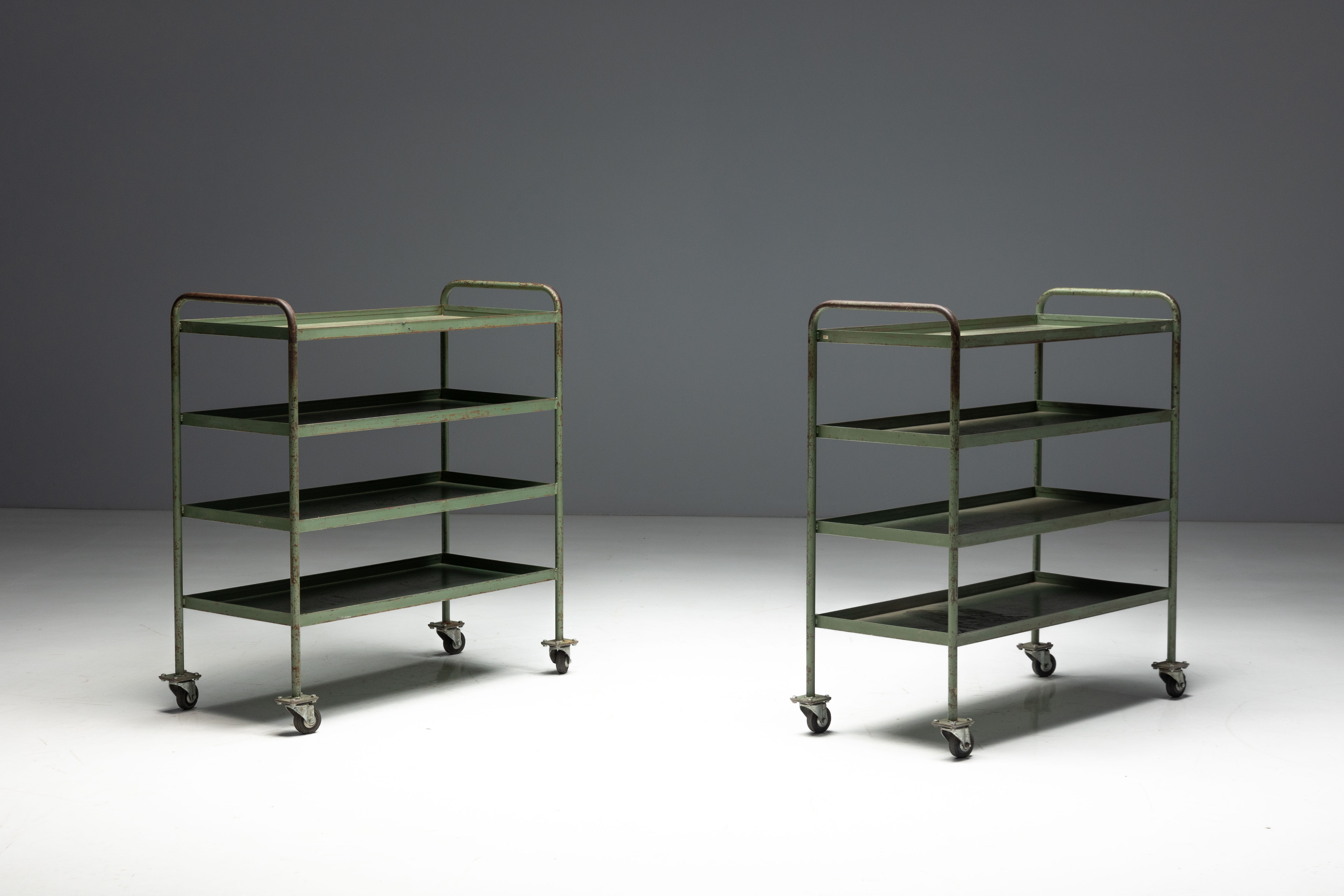 Industrial Green Painted Trolley - Mid-20th Century