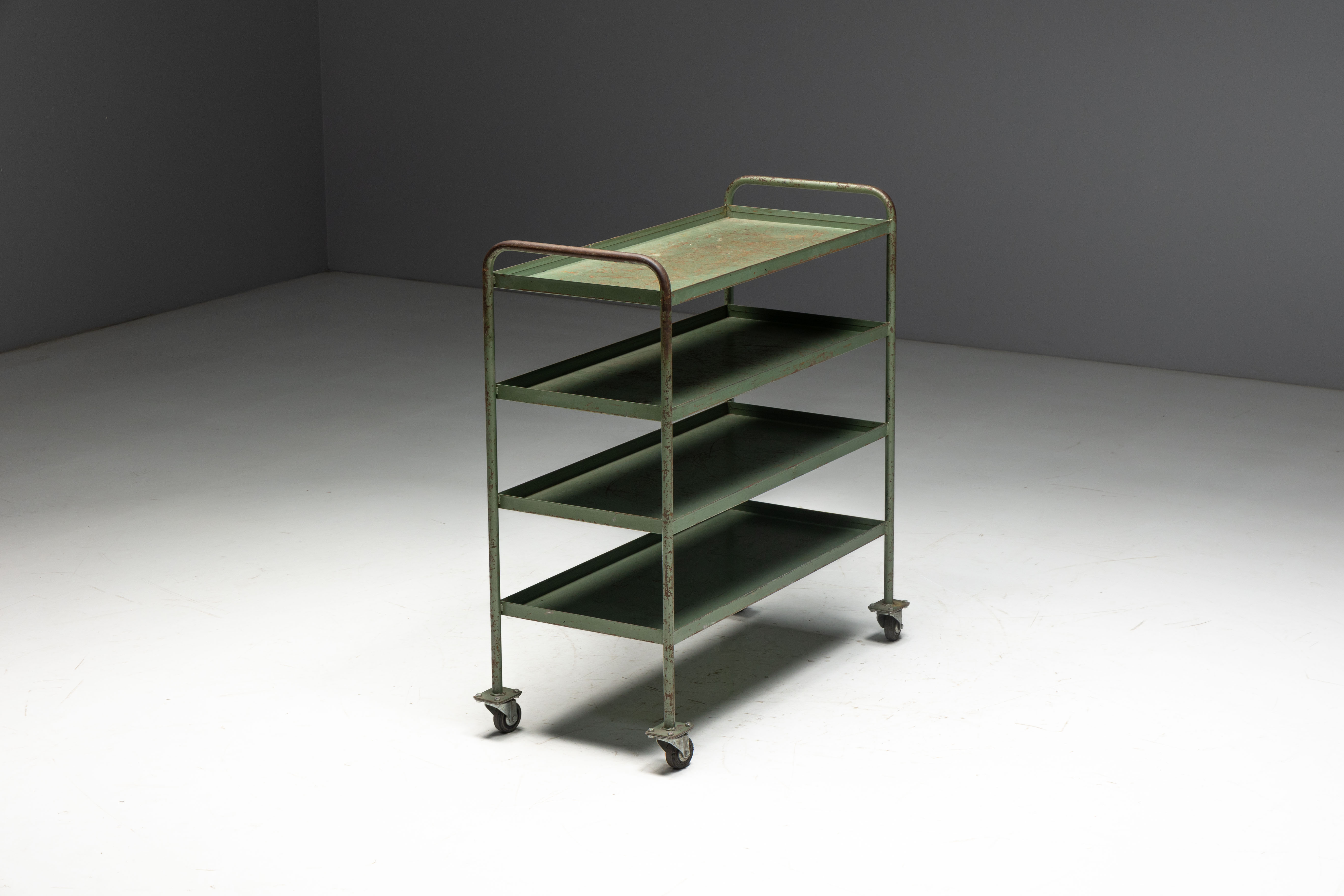 Industrial Green Painted Trolley - Mid-20th Century