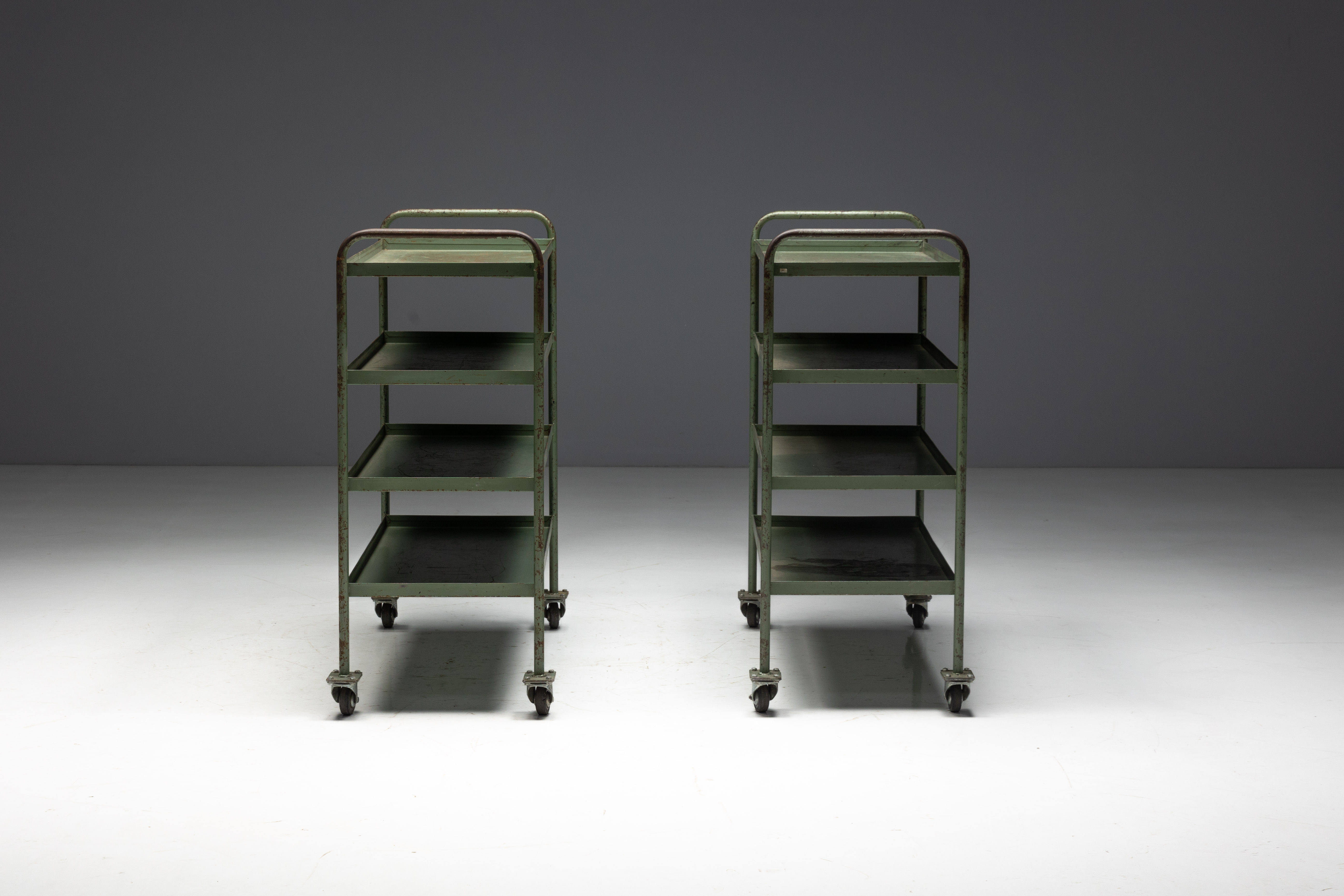 Industrial Green Painted Trolley - Mid-20th Century