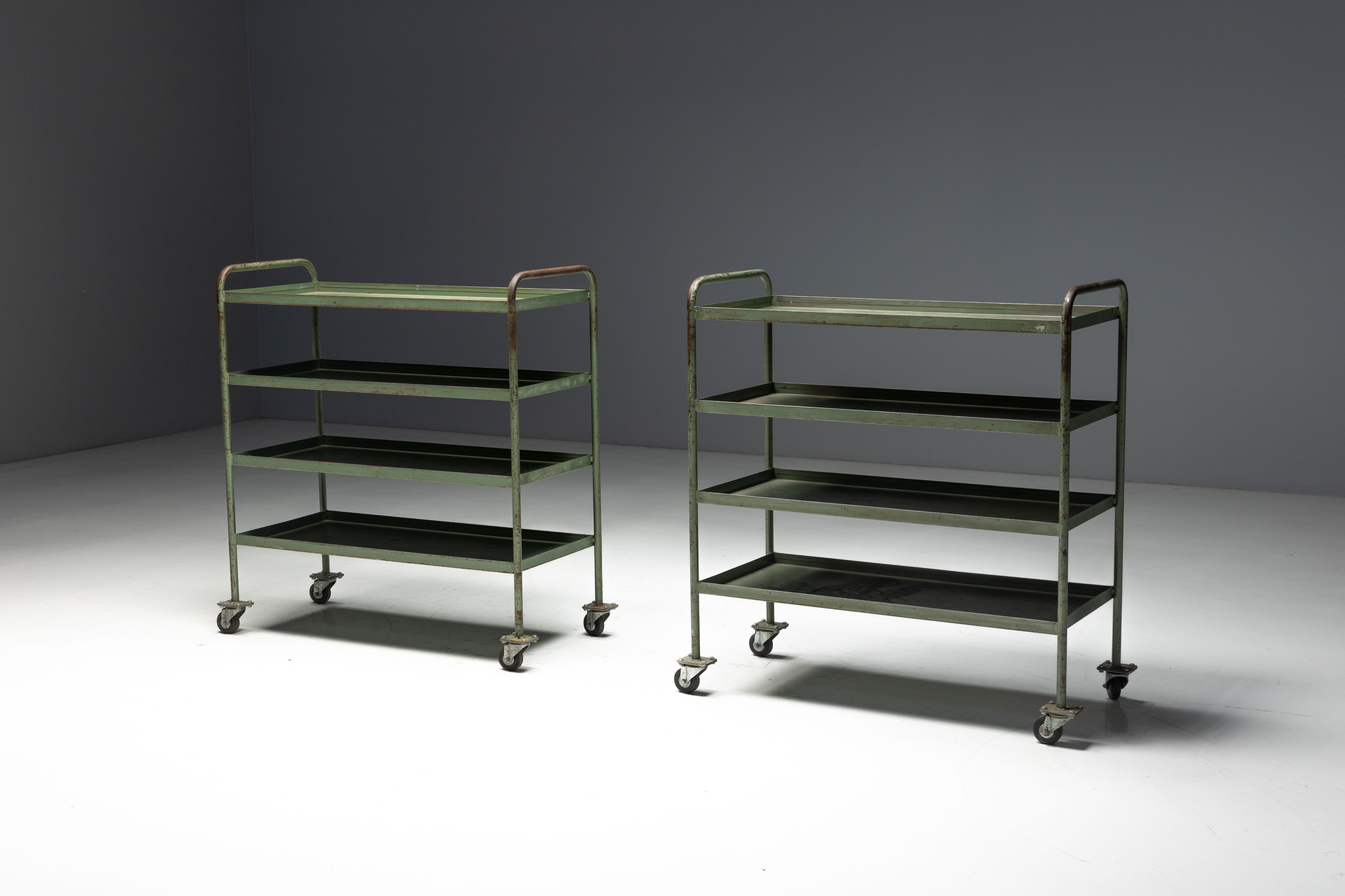 Industrial Green Painted Trolley - Mid-20th Century