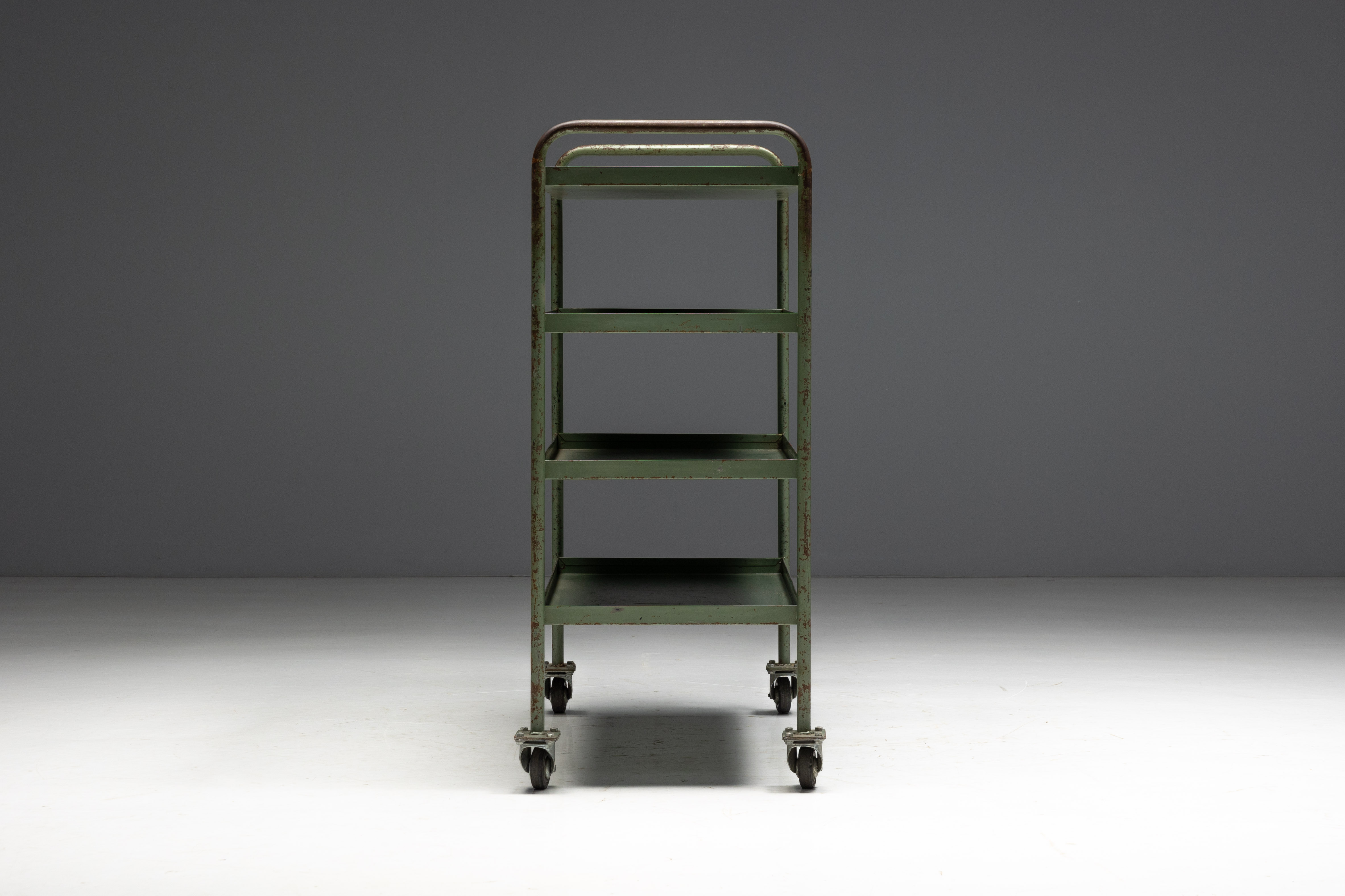 Industrial Green Painted Trolley - Mid-20th Century