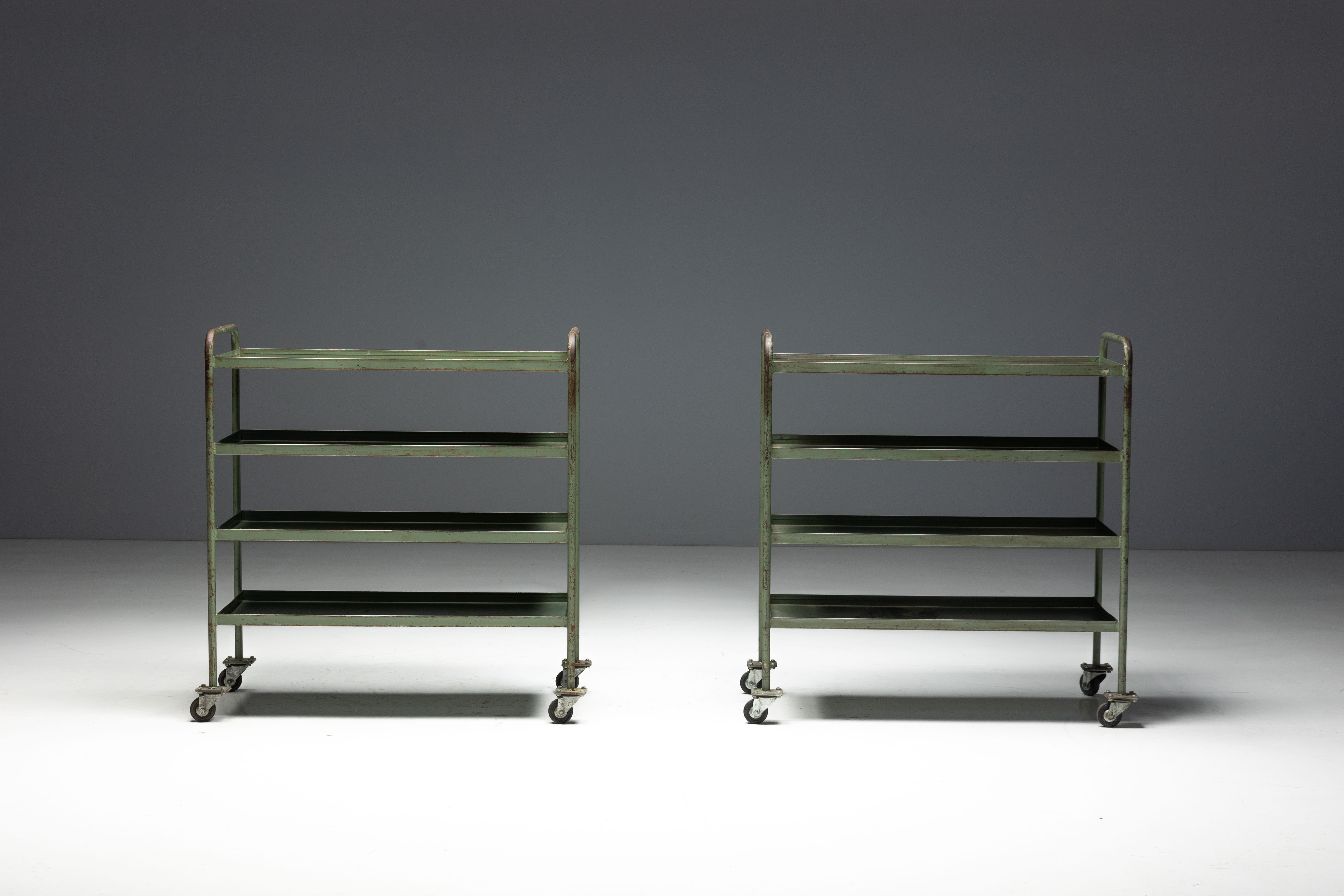 Industrial Green Painted Trolley - Mid-20th Century