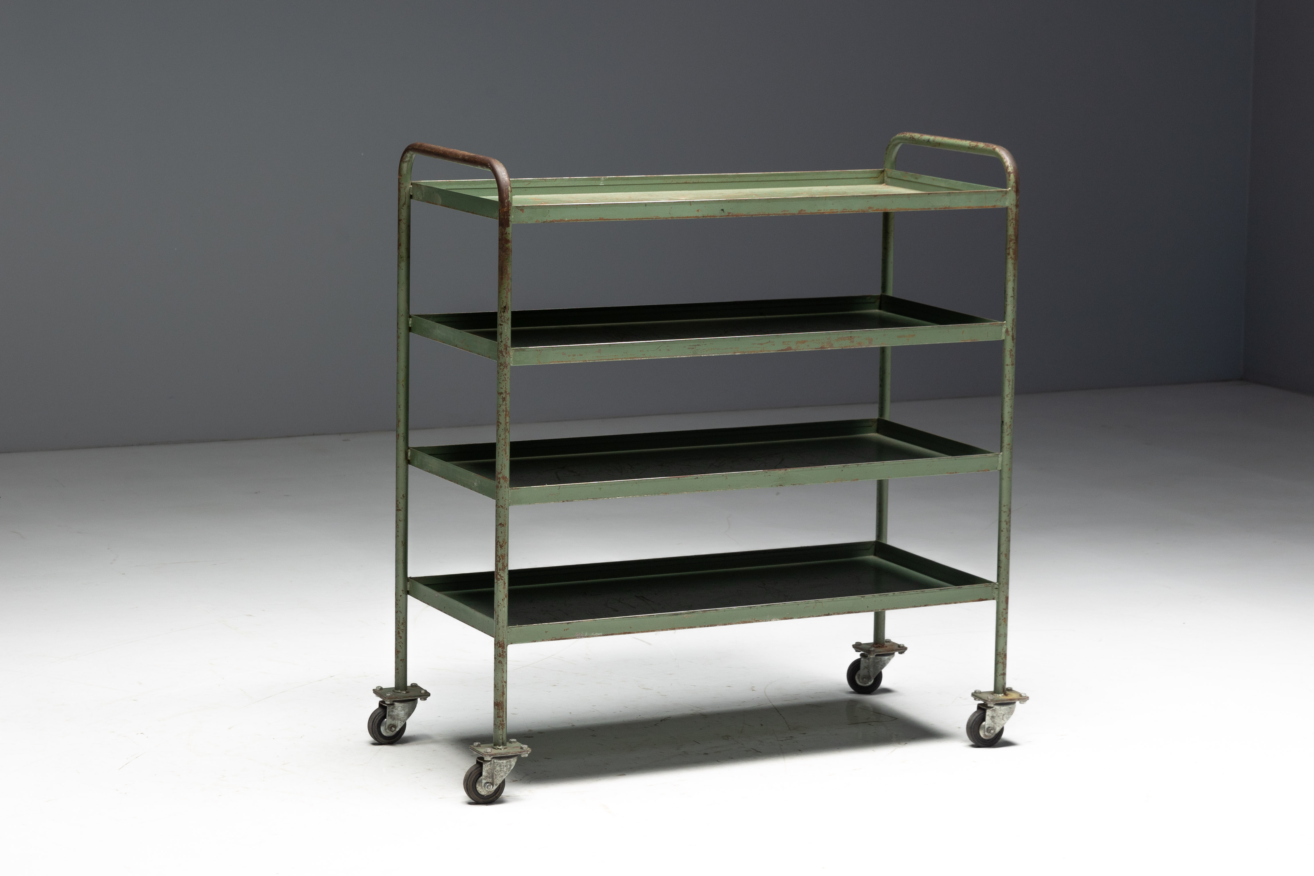 Industrial Green Painted Trolley - Mid-20th Century