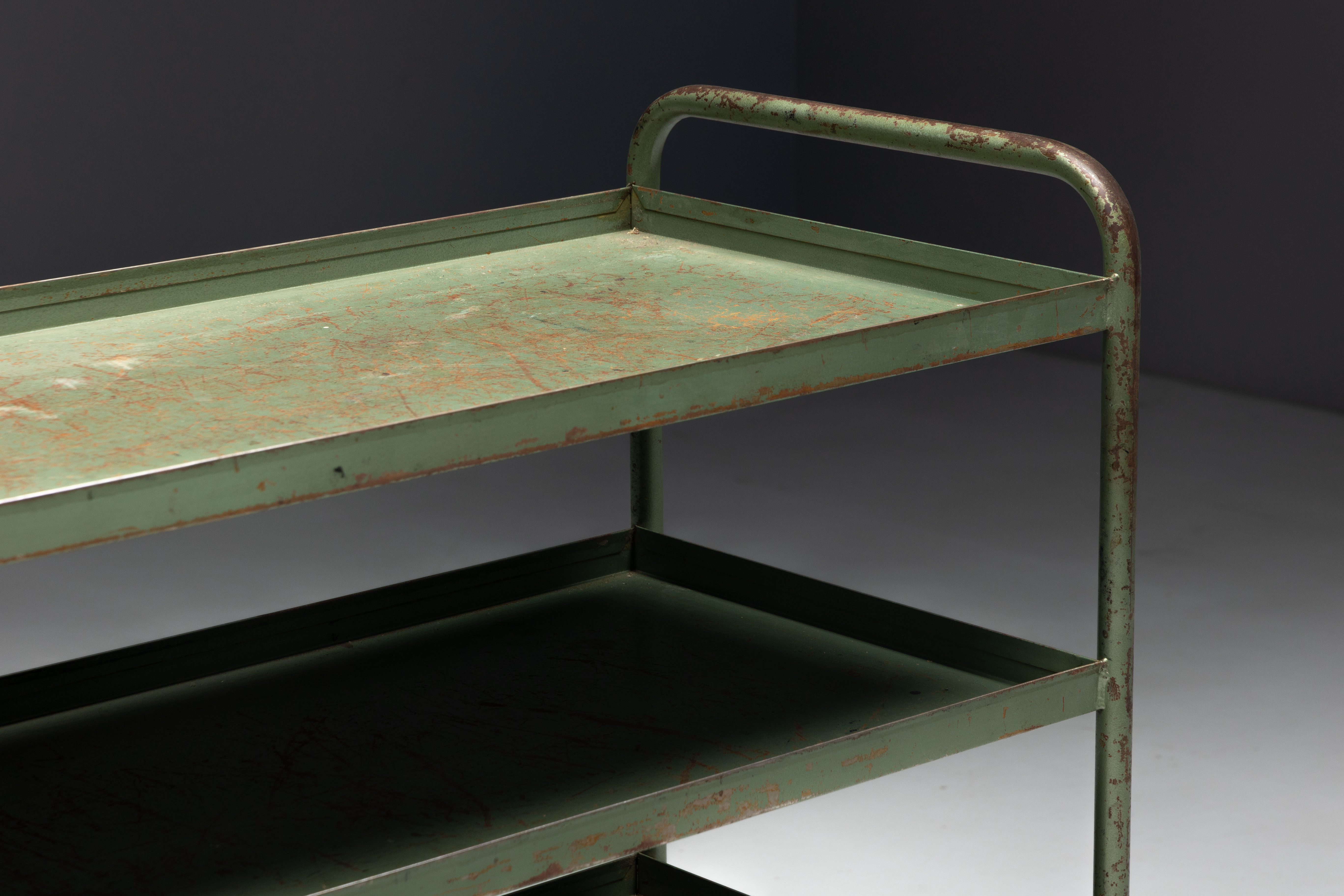 Industrial Green Painted Trolley - Mid-20th Century