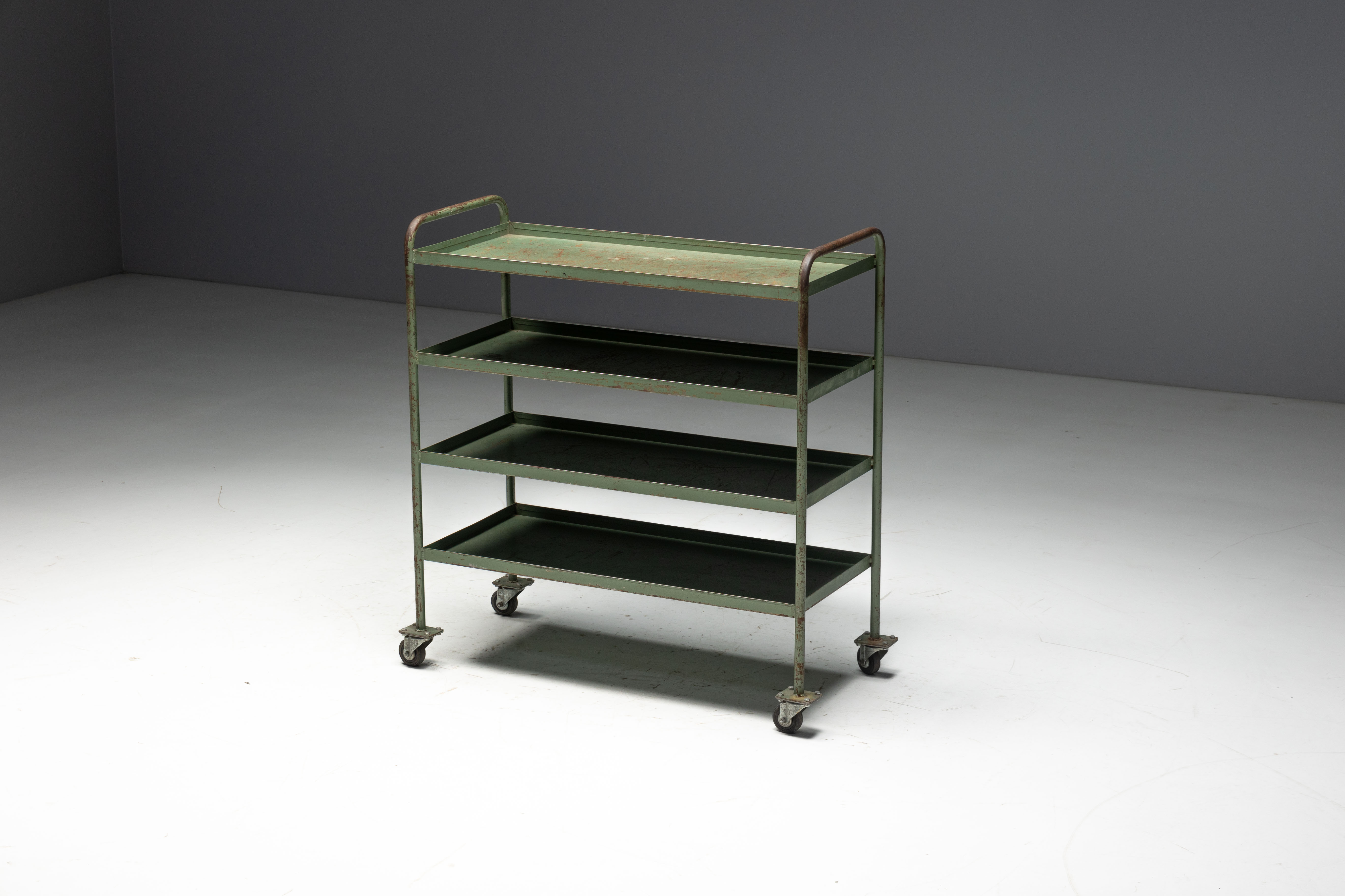 Industrial Green Painted Trolley - Mid-20th Century
