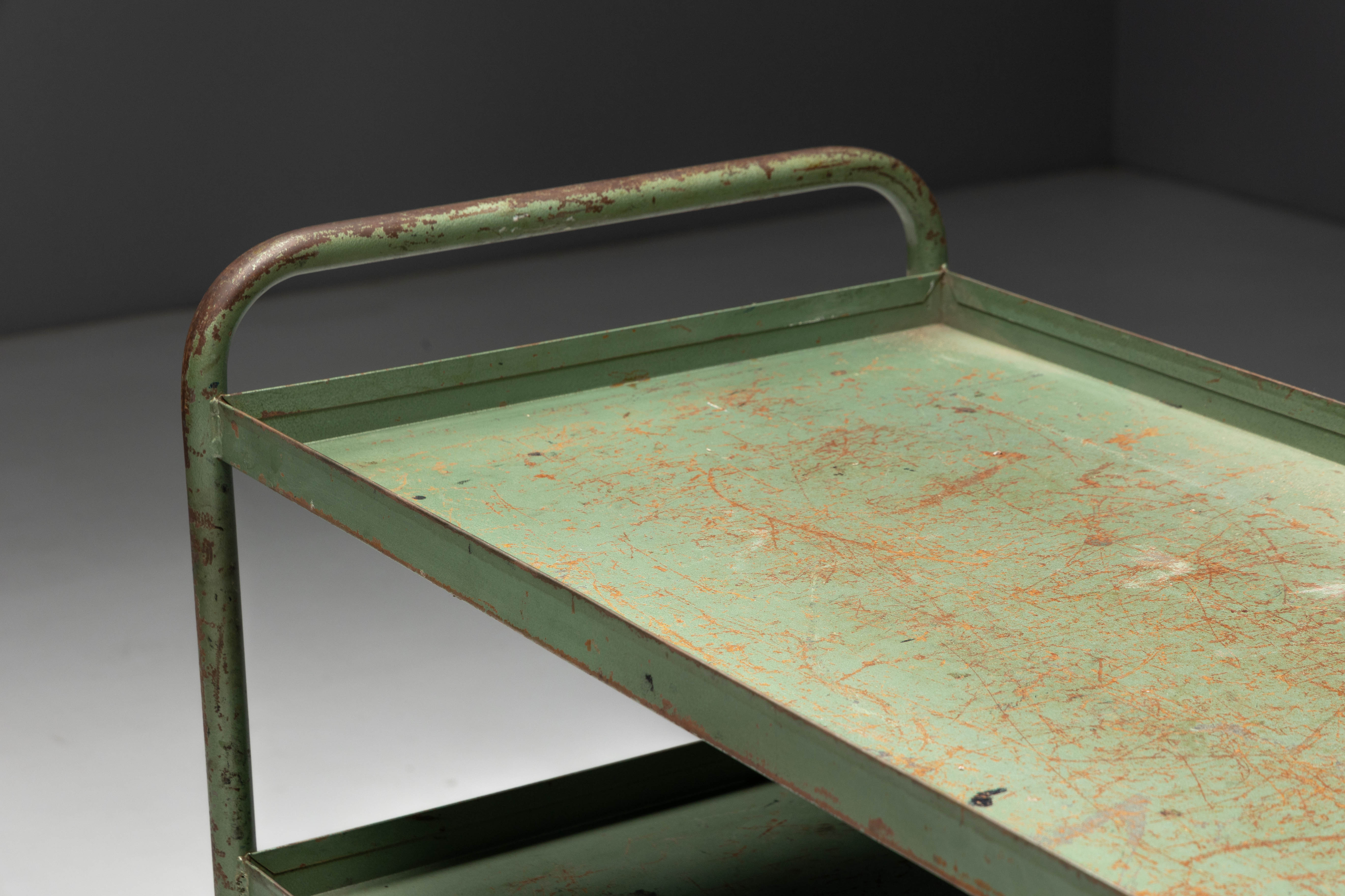 Industrial Green Painted Trolley - Mid-20th Century