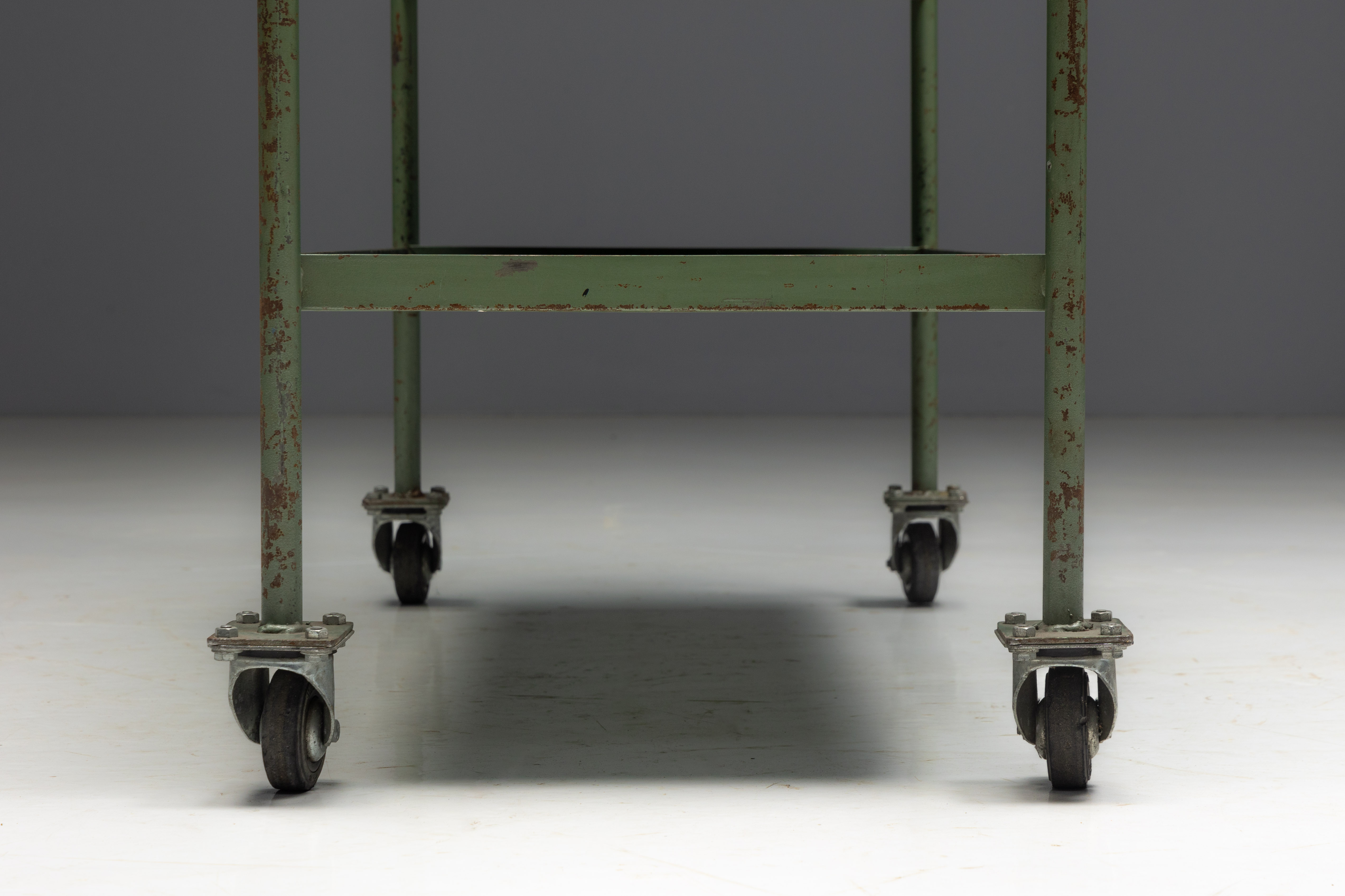 Industrial Green Painted Trolley - Mid-20th Century