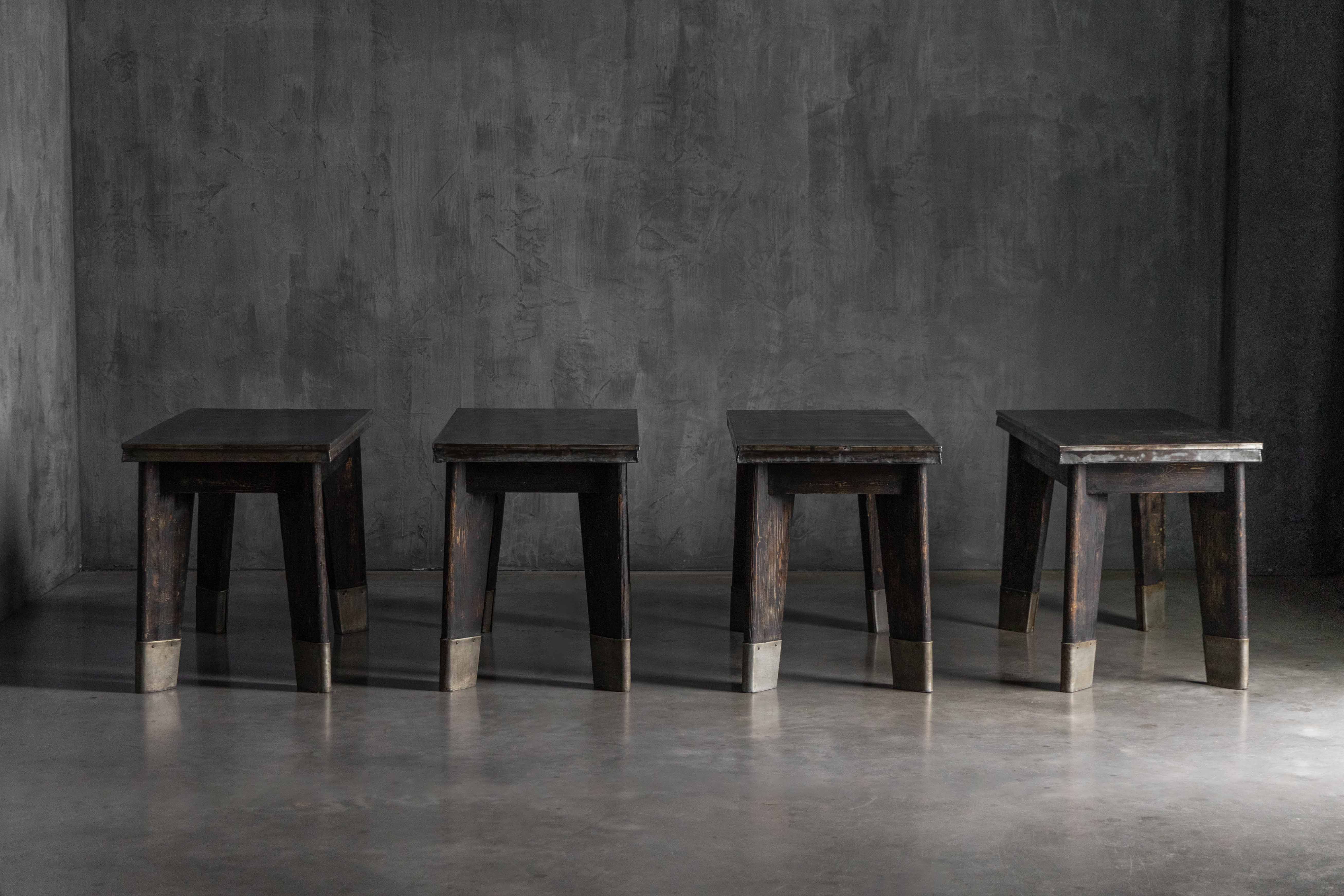 Industrial Table with Angled Legs and Metal Top, France - Mid-20th Century