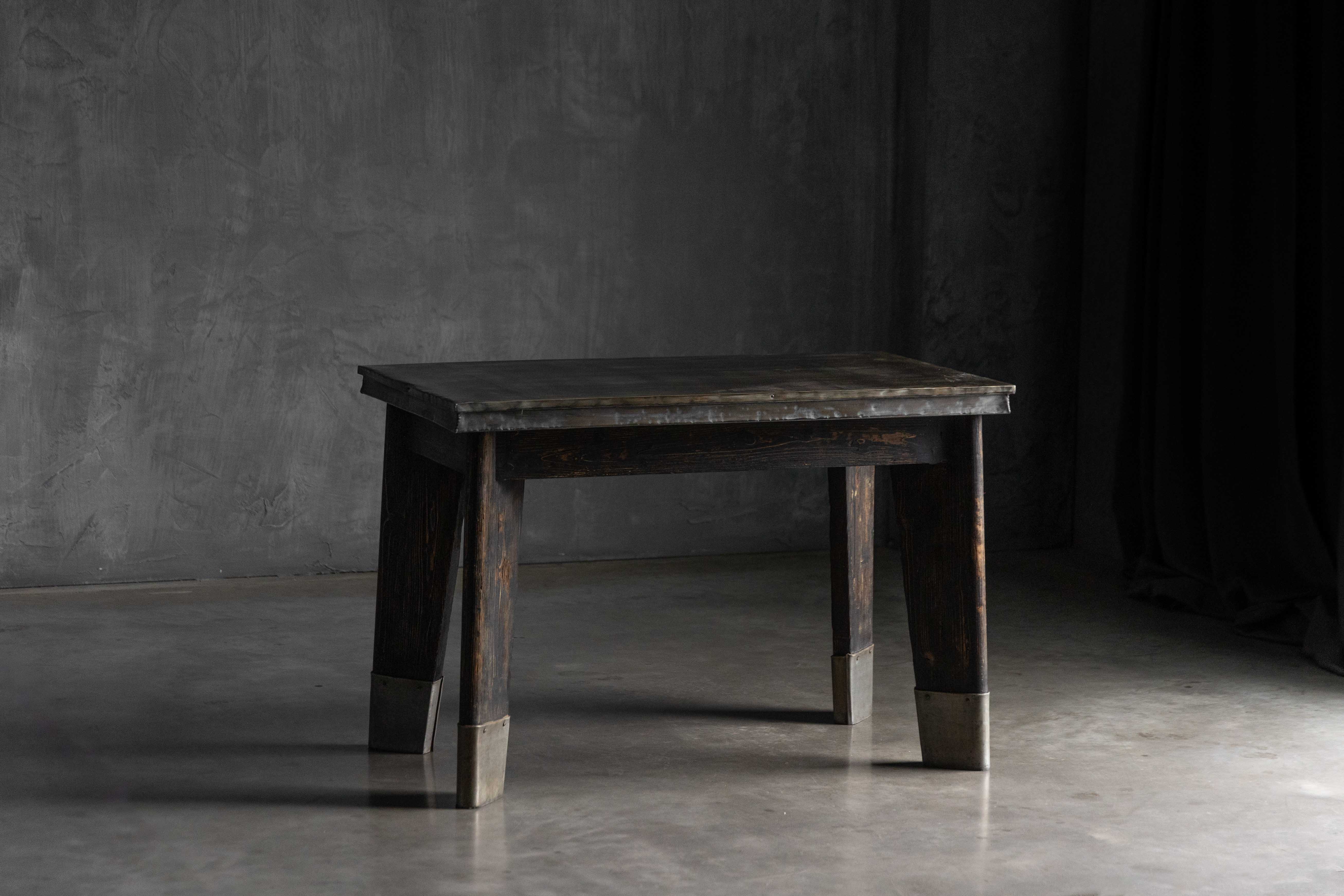 Industrial Table with Angled Legs and Metal Top, France - Mid-20th Century