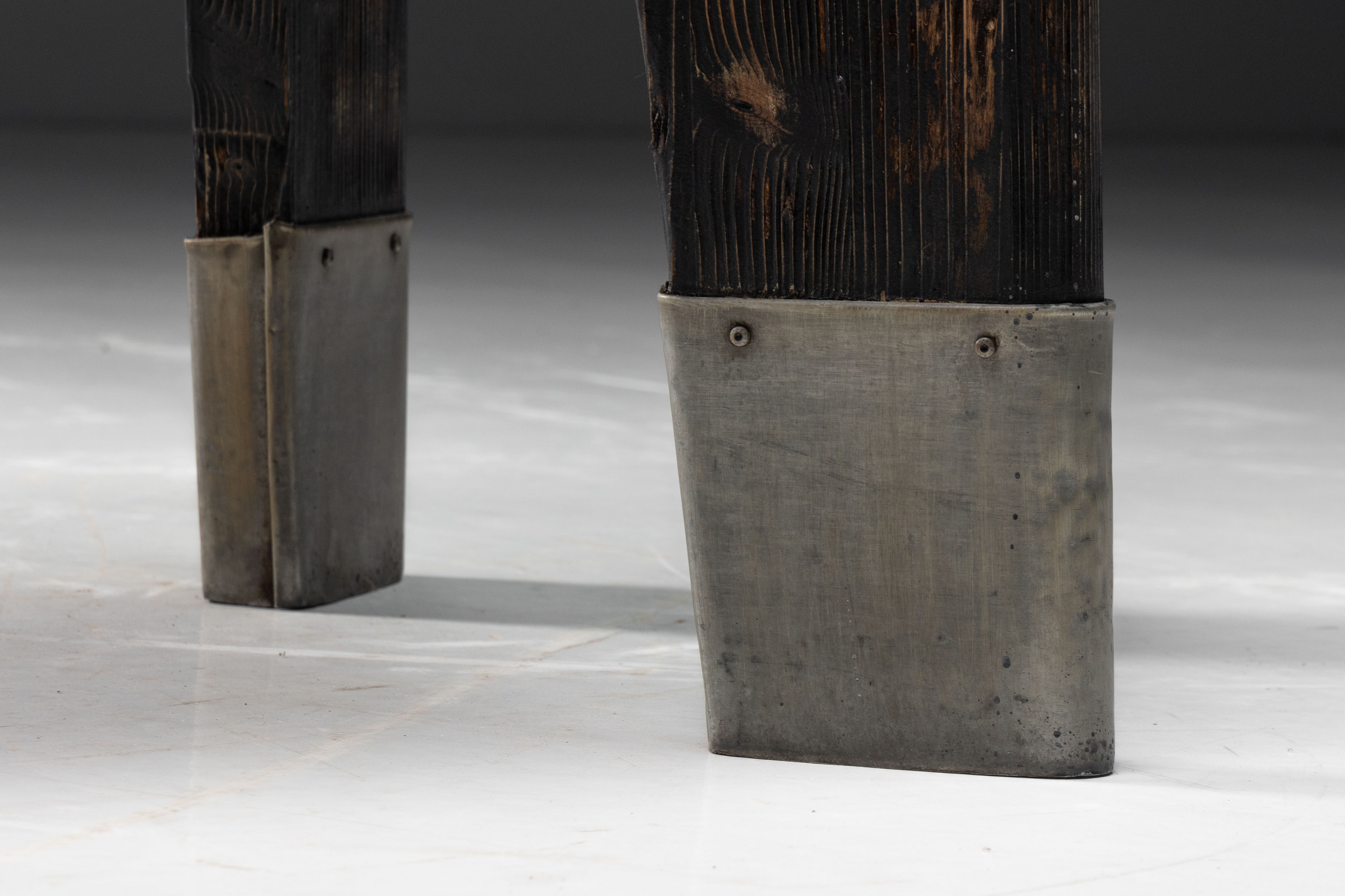 Industrial Table with Angled Legs and Metal Top, France - Mid-20th Century