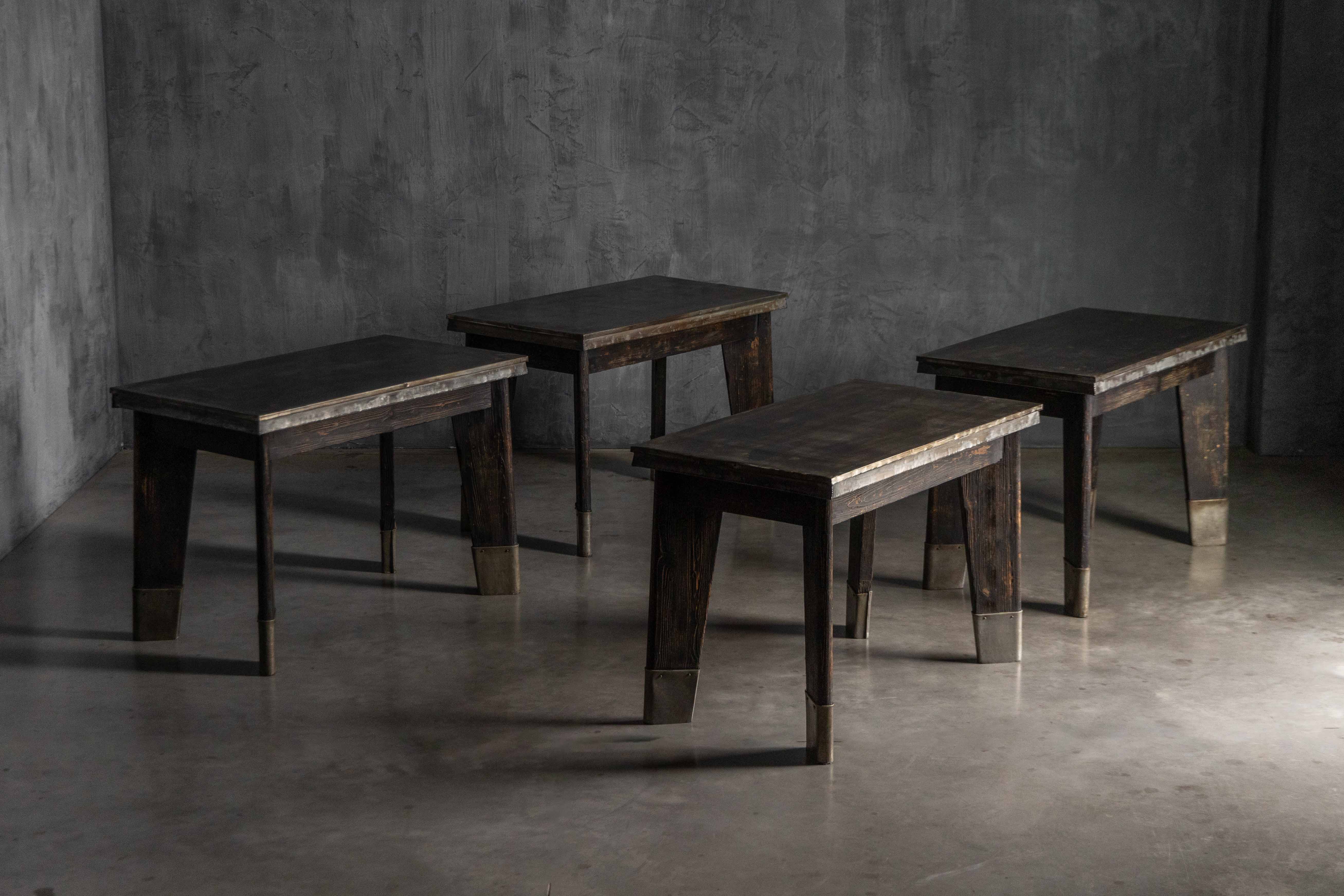 Industrial Table with Angled Legs and Metal Top, France - Mid-20th Century