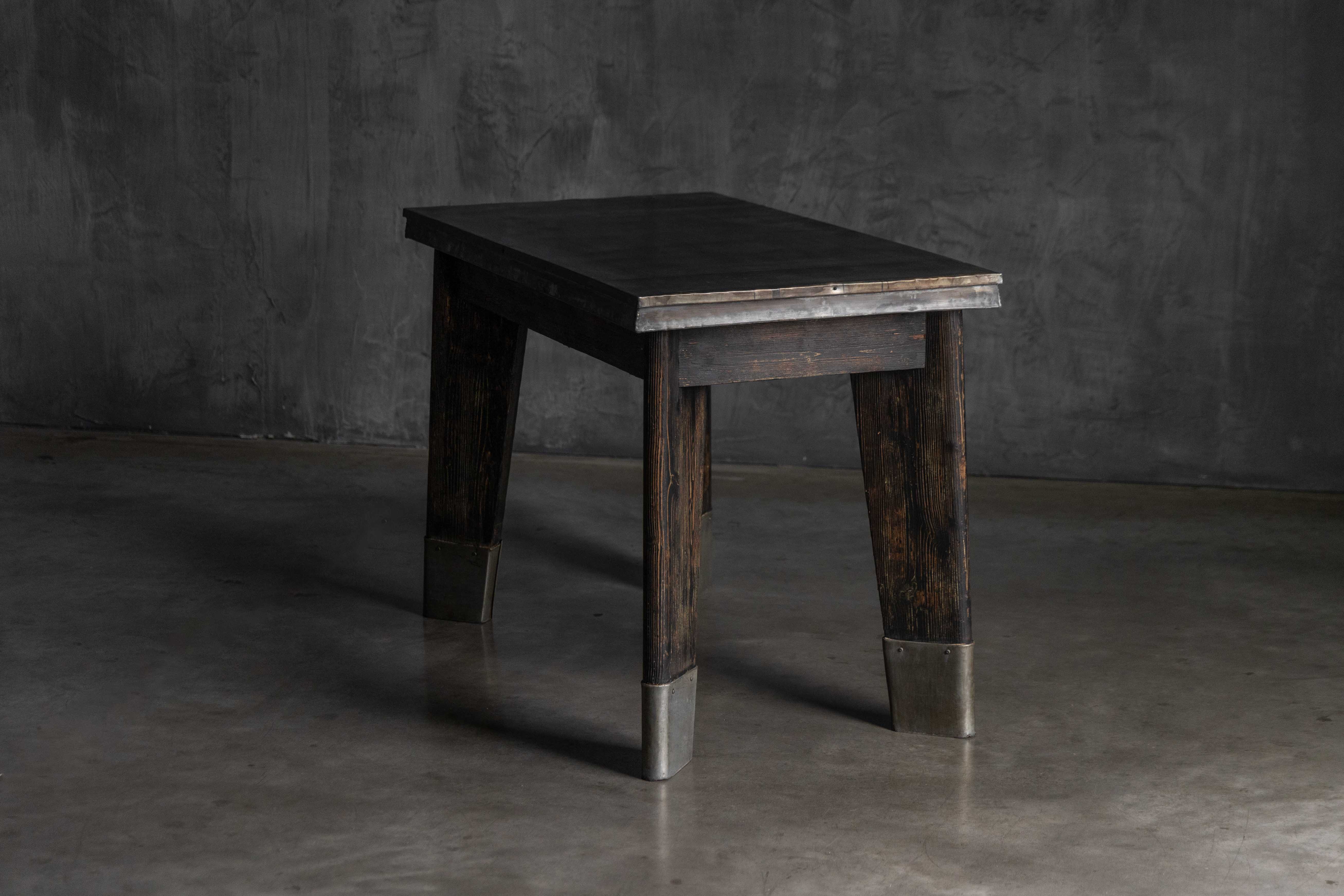Industrial Table with Angled Legs and Metal Top, France - Mid-20th Century