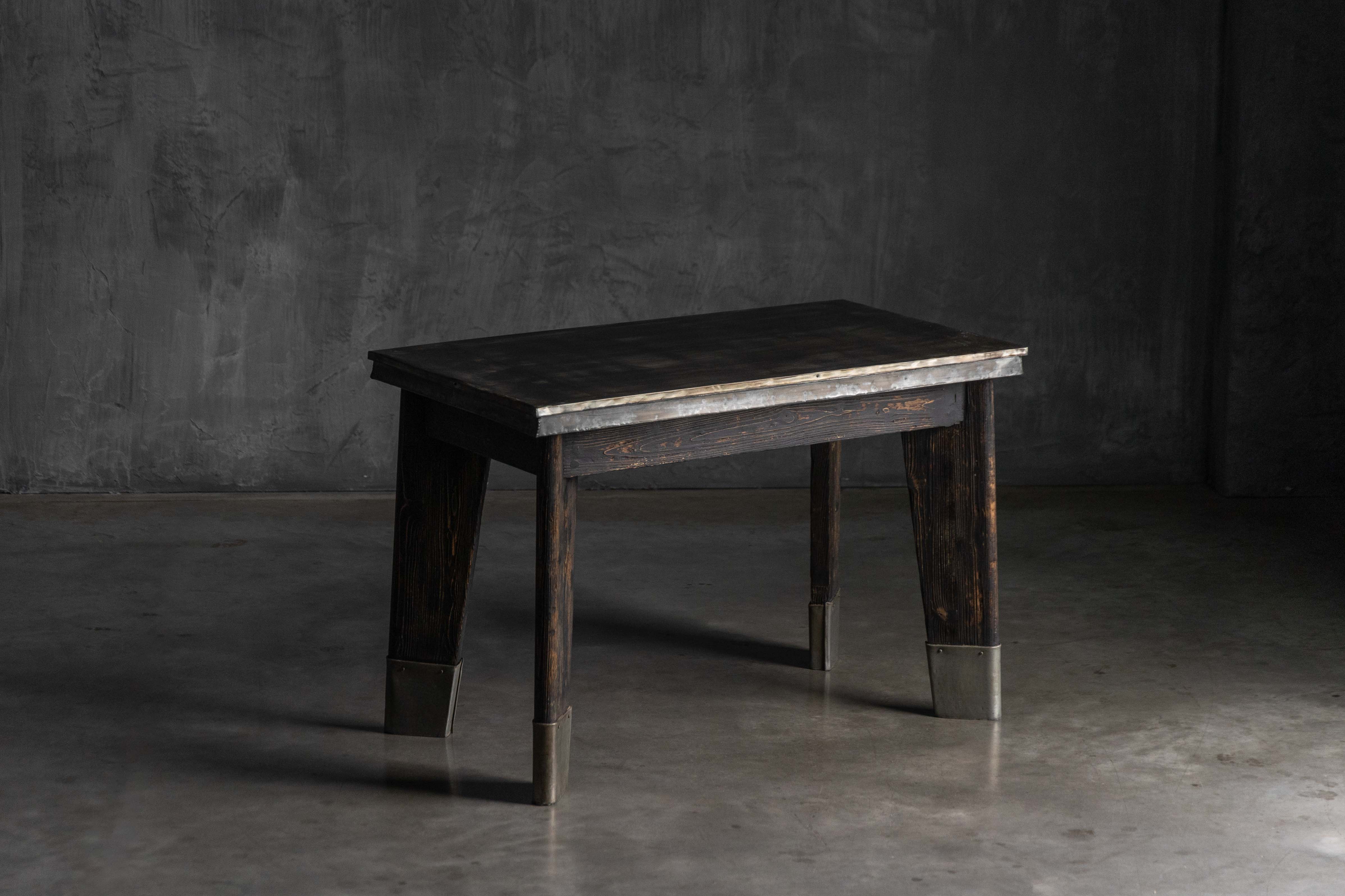 Industrial Table with Angled Legs and Metal Top, France - Mid-20th Century