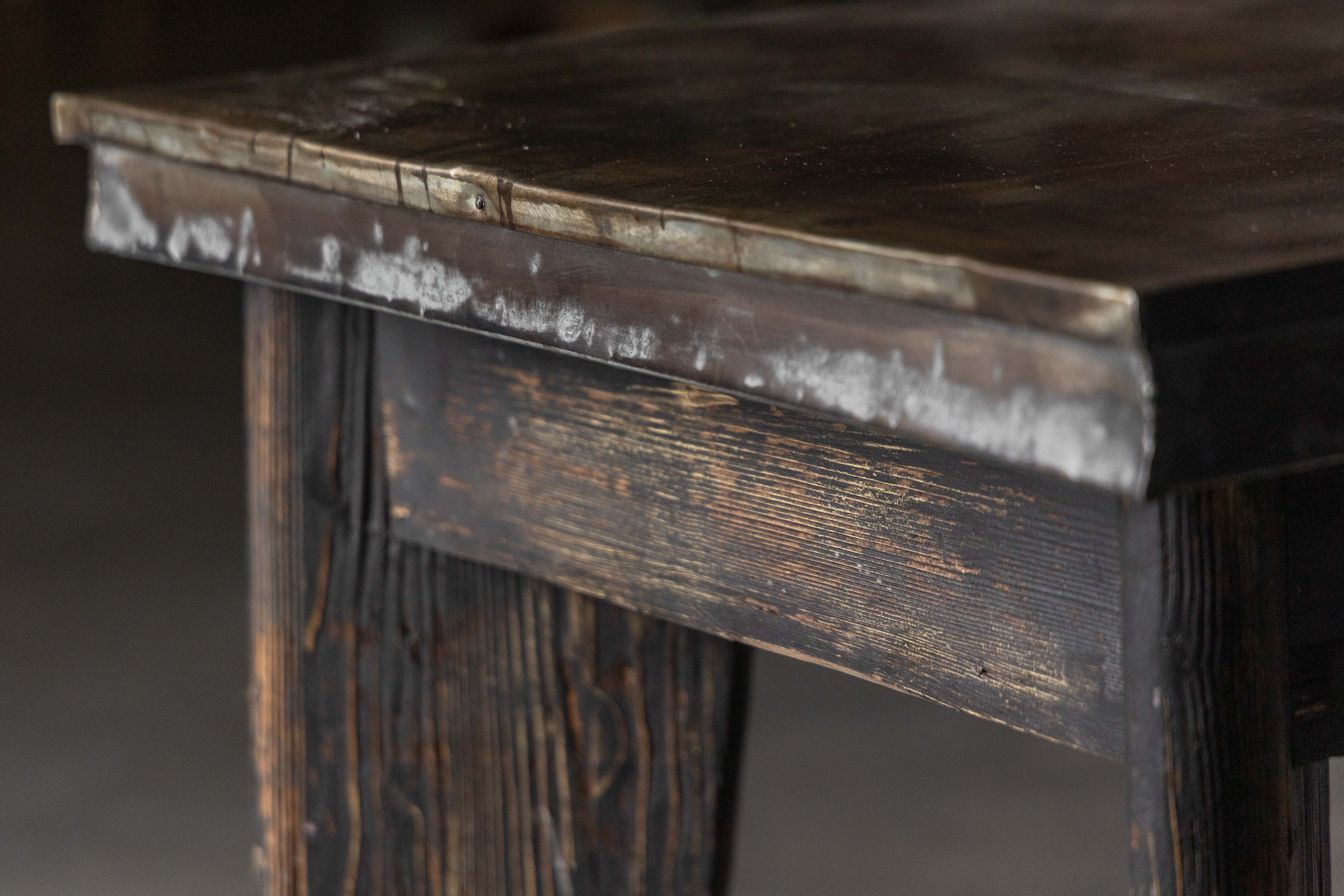 Industrial Table with Angled Legs and Metal Top, France - Mid-20th Century