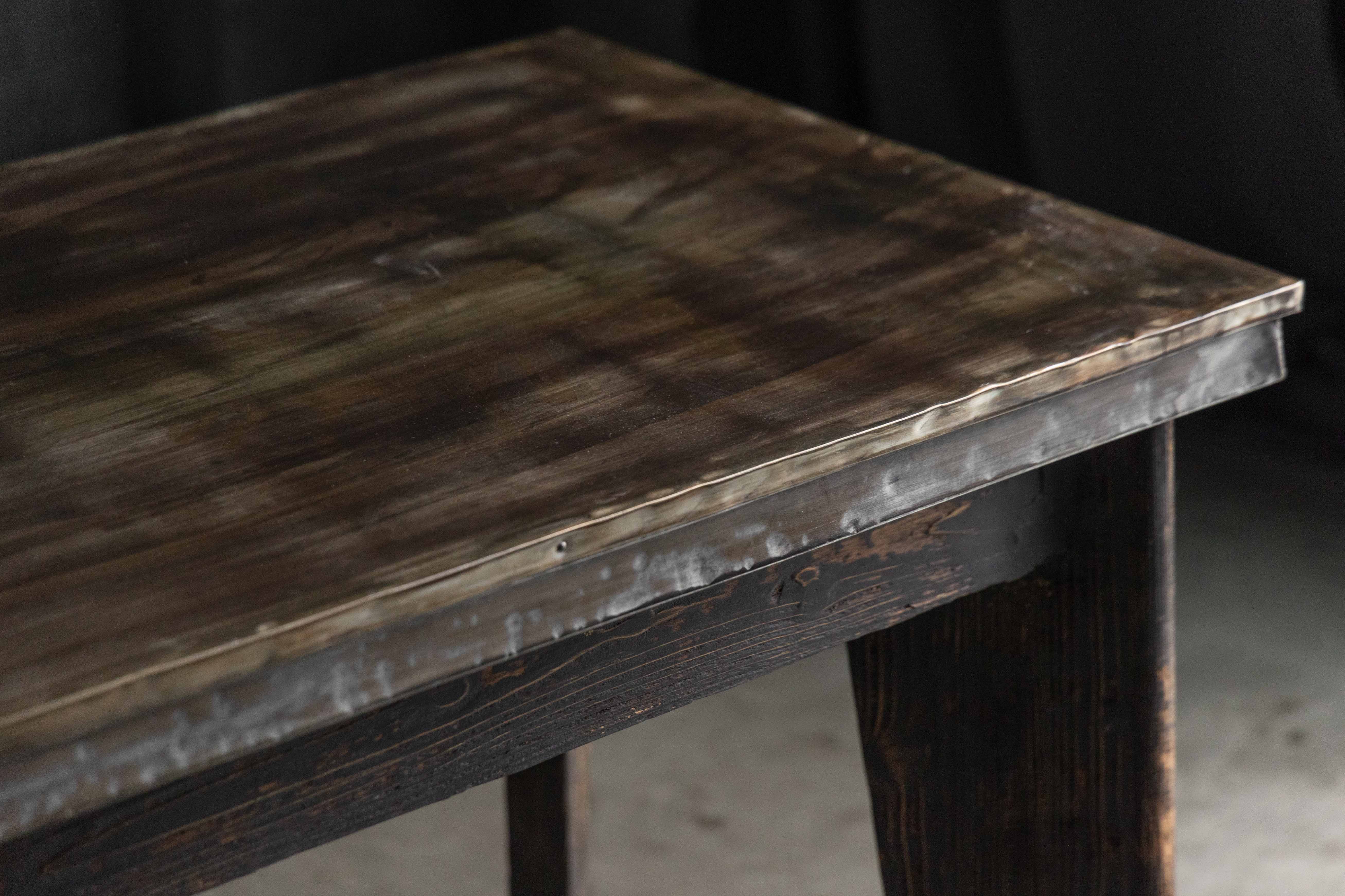 Industrial Table with Angled Legs and Metal Top, France - Mid-20th Century