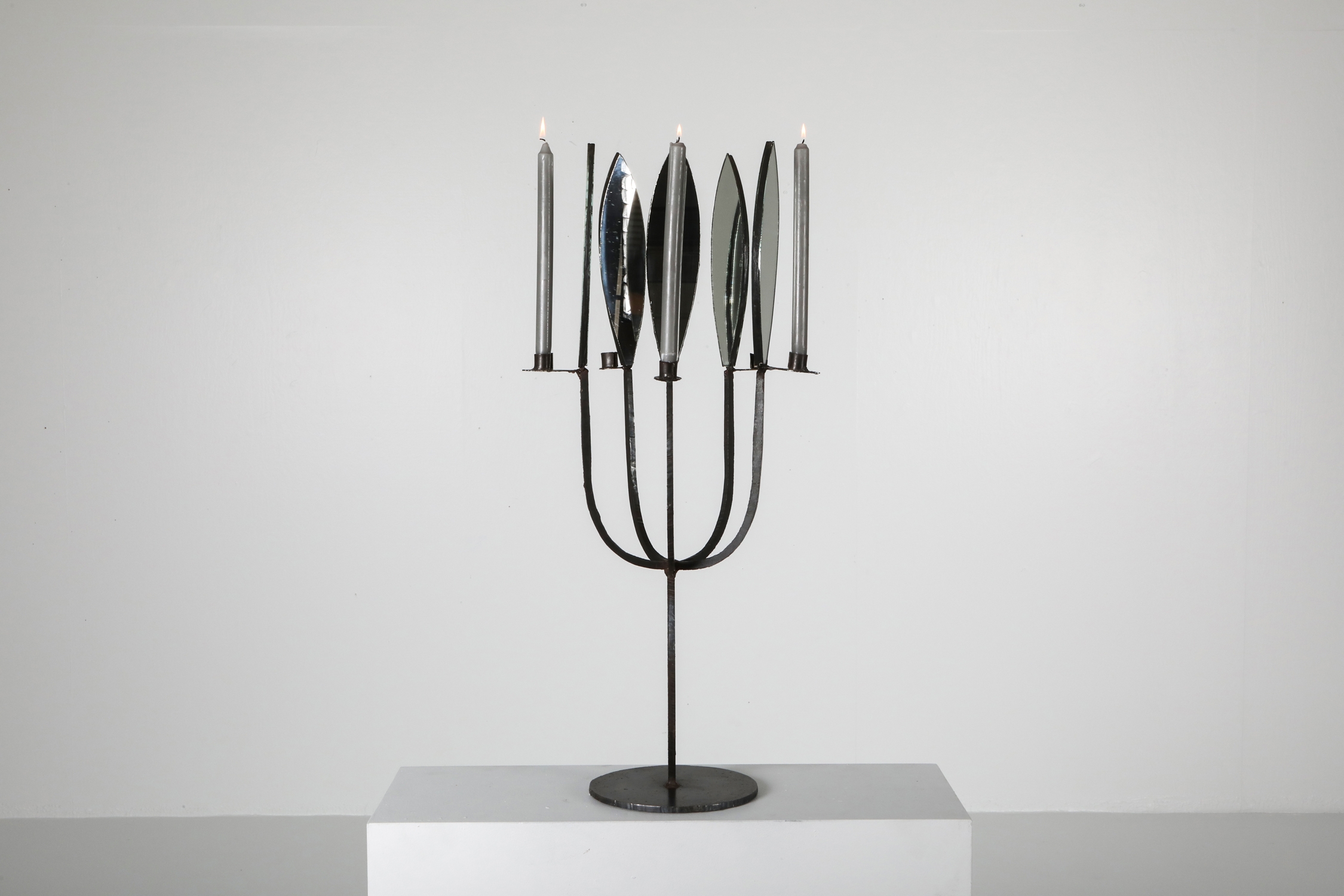 Brutalist Pair of Candelabras with Mirrors - 1970's