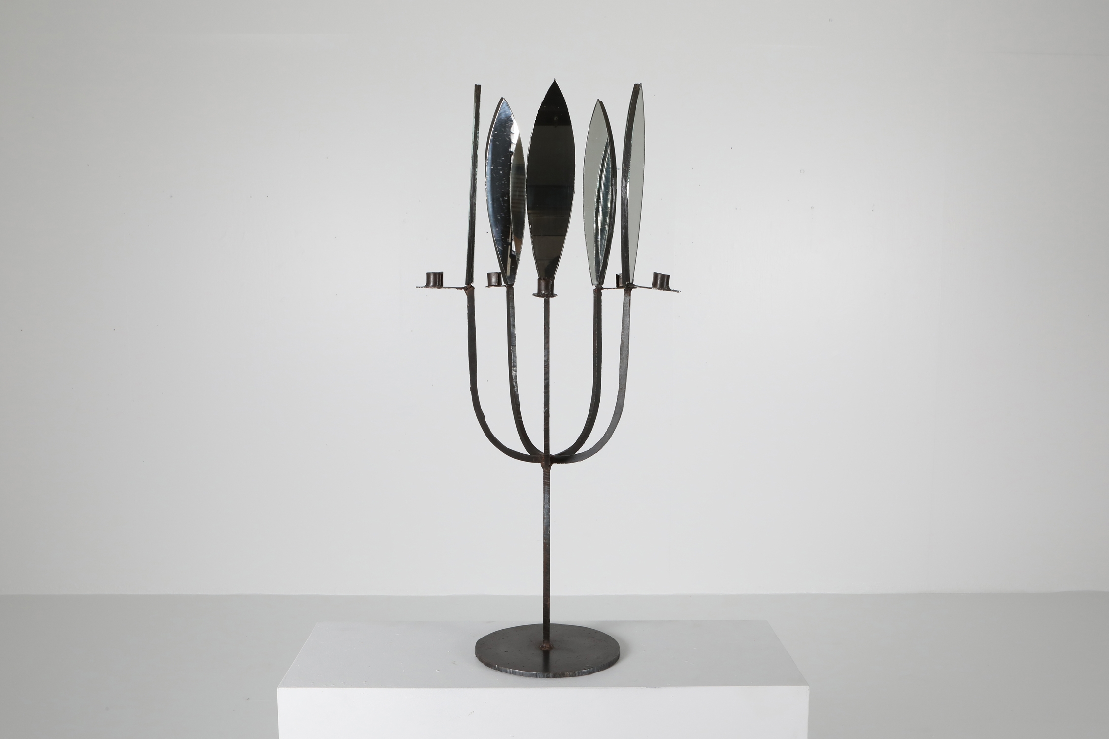 Brutalist Pair of Candelabras with Mirrors - 1970's