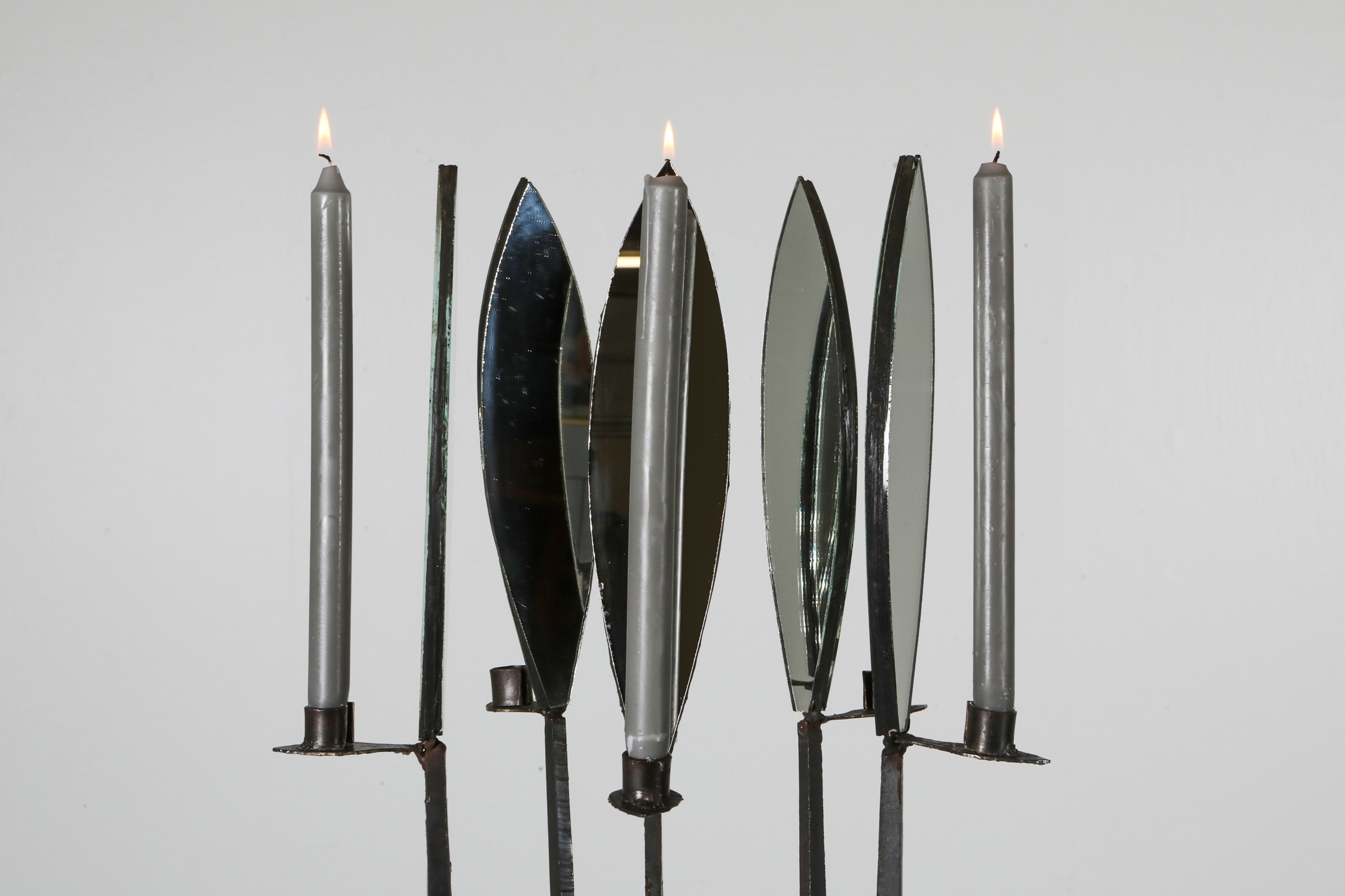 Brutalist Pair of Candelabras with Mirrors - 1970's