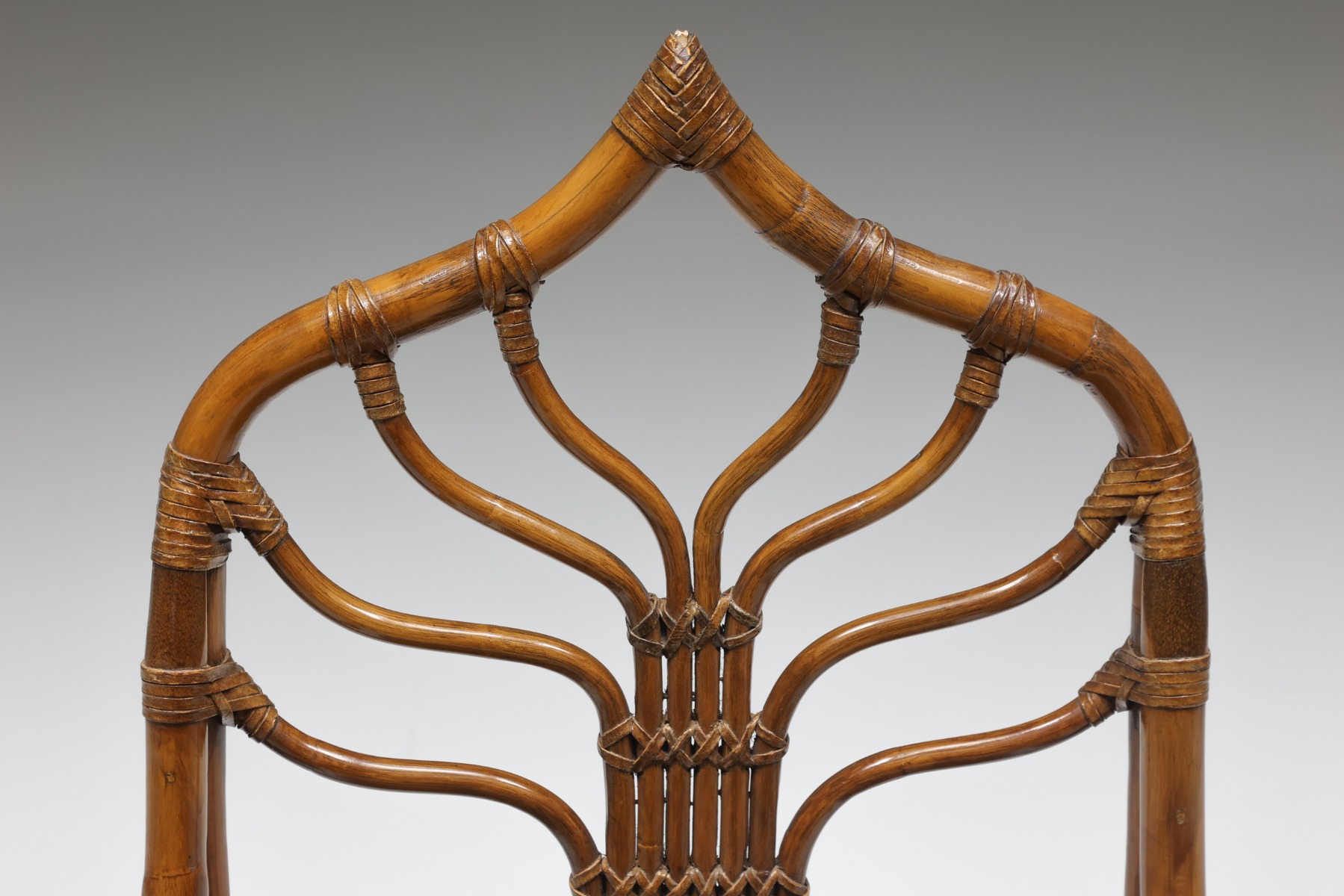 Italian Bamboo Dining Chairs Set With Floral Seating - 1970's