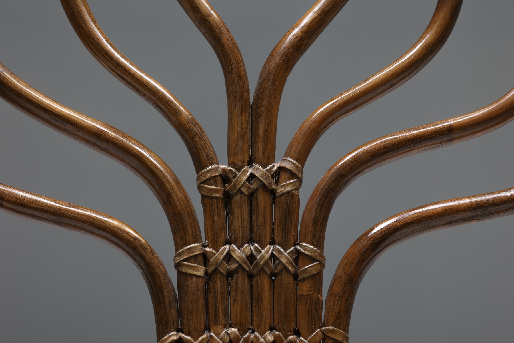 Italian Bamboo Dining Chairs Set With Floral Seating - 1970's